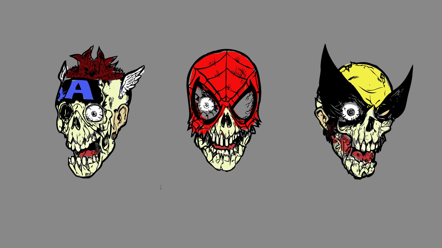 General 1820x1024 Marvel Comics Captain America Spider-Man Wolverine skull simple background zombies undead gray background