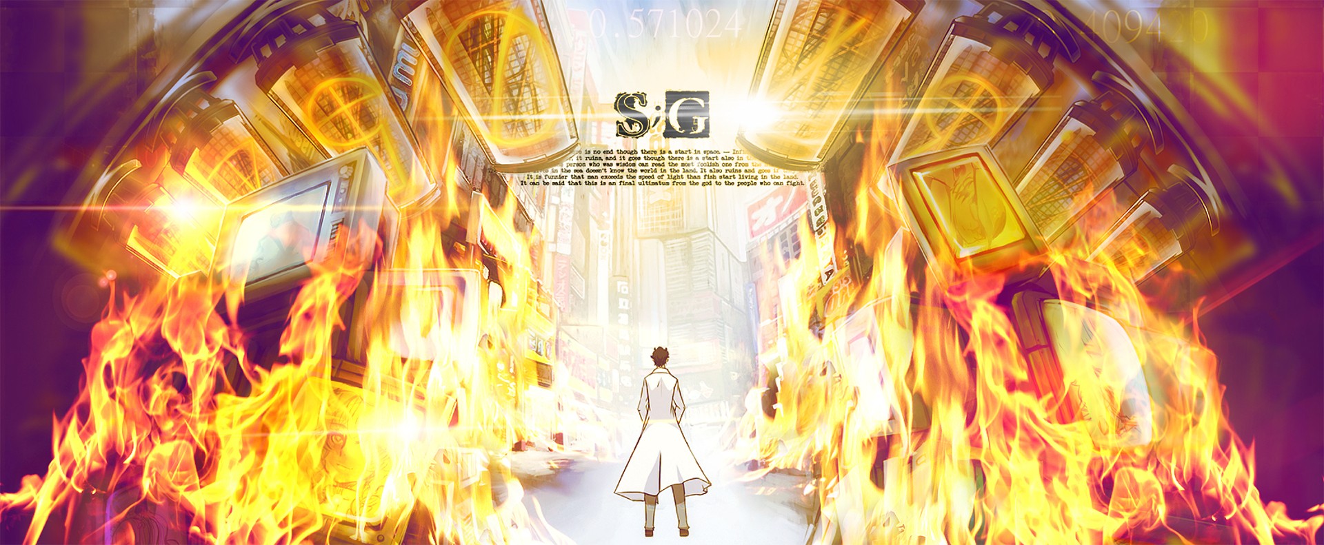 Anime 1920x791 Steins;Gate Okabe Rintarou anime fire burning
