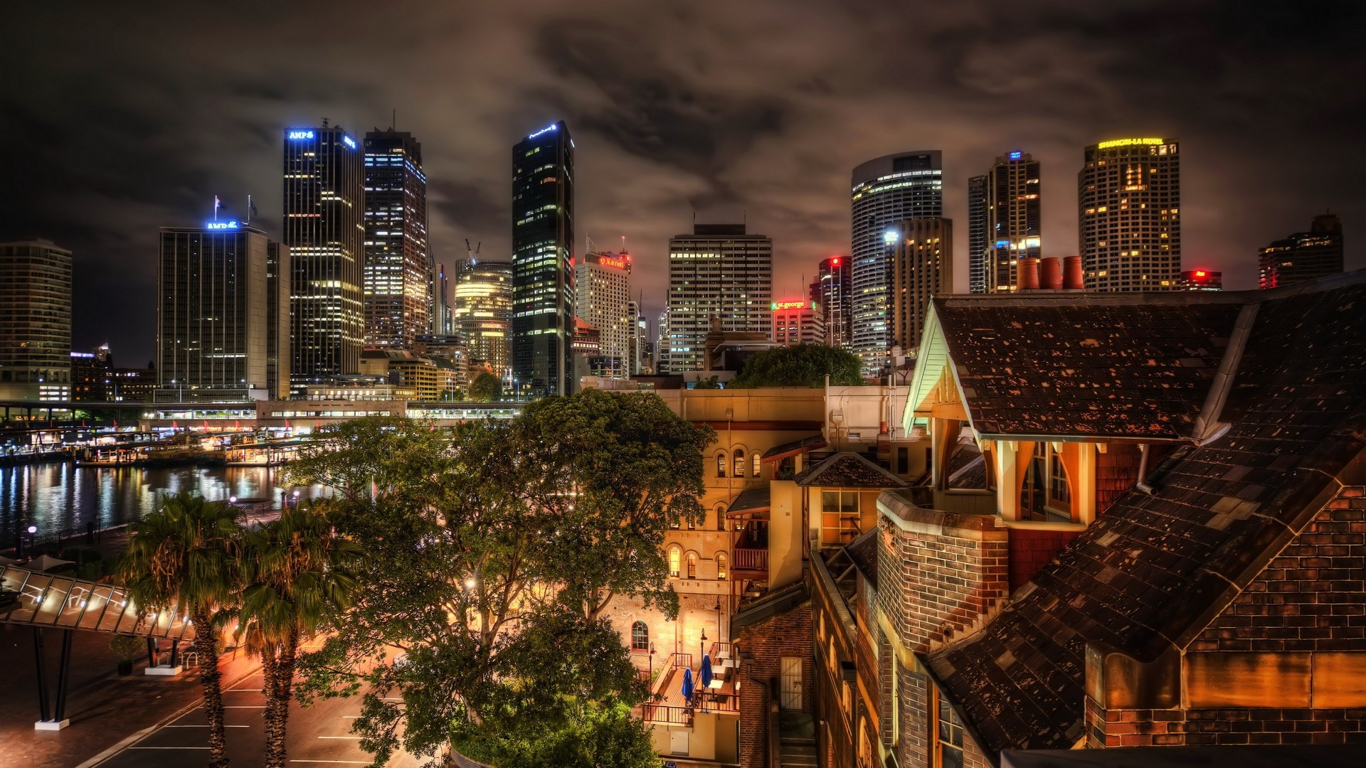 General 1920x1080 cityscape building HDR lights Australia night city Sydney