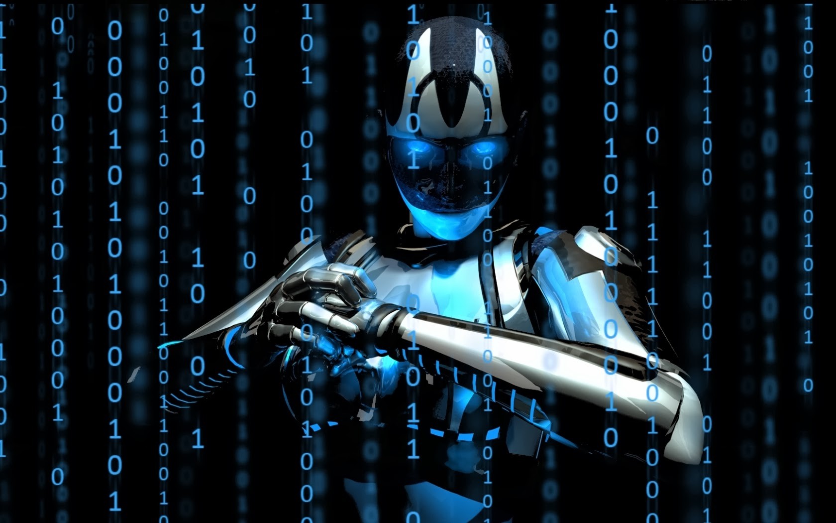 General 1680x1050 binary CGI numbers robot digital art futuristic science fiction blue eyes blue machine