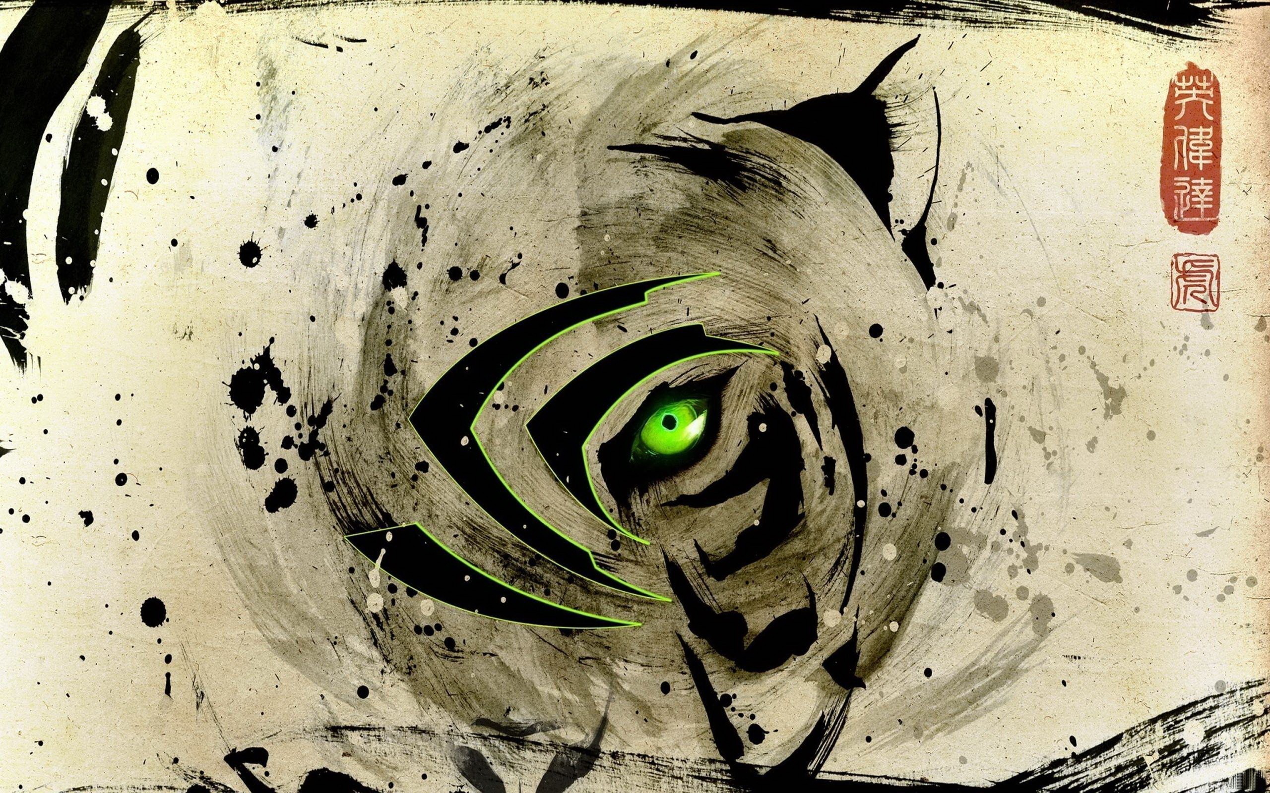 General 2560x1600 Nvidia eyes artwork tiger green eyes brand
