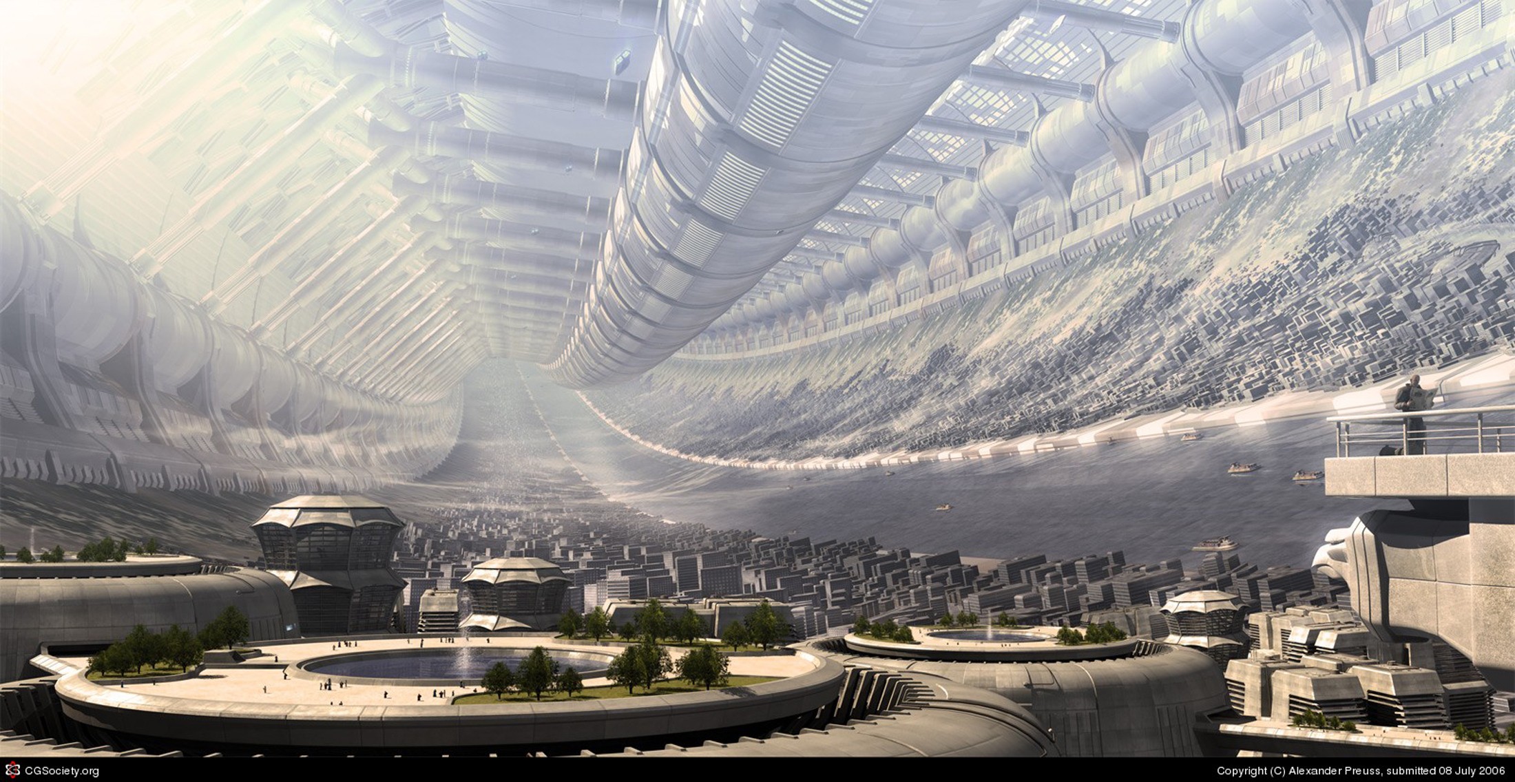General 2200x1136 digital art science fiction futuristic 2006 (Year) Alexander Preuss futuristic city