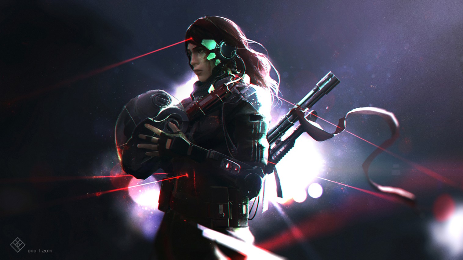 General 1516x852 artwork concept art women redhead warrior futuristic cyborg science fiction 2014 (Year) science fiction women laser standing aiming