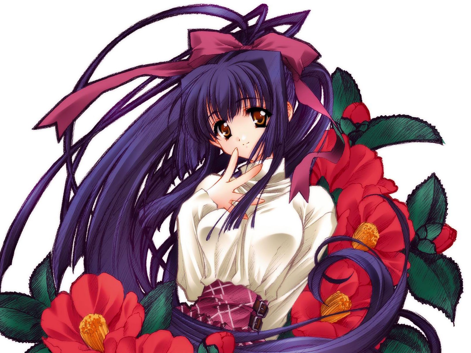 Anime 1600x1200 anime girls Kuraki Mizuna Moonlight Lady anime flowers plants simple background white background purple hair long hair