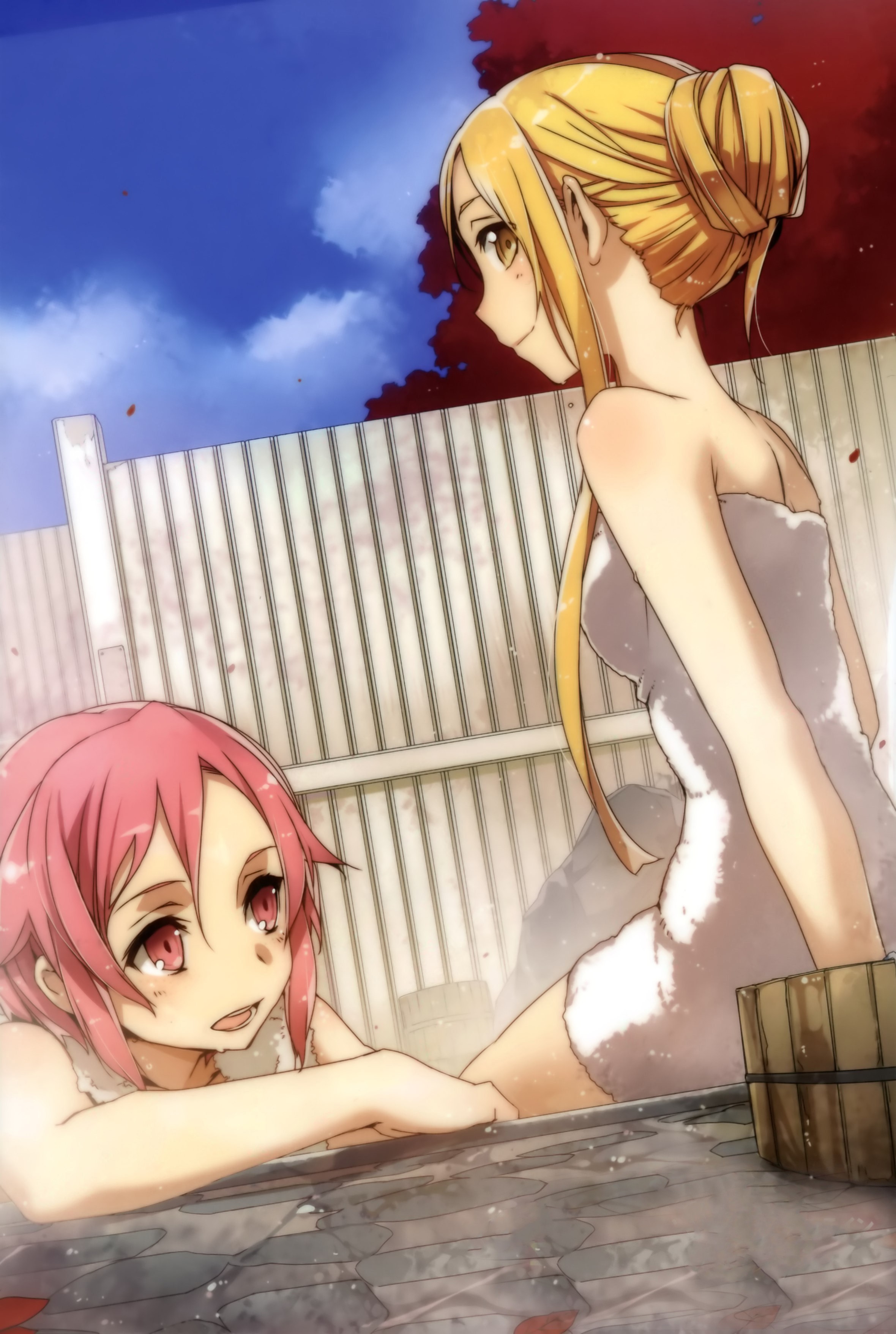 Anime 2360x3513 anime Sword Art Online anime girls Shinozaki Rika bathing Yuuki Asuna (Sword Art Online) BunBun