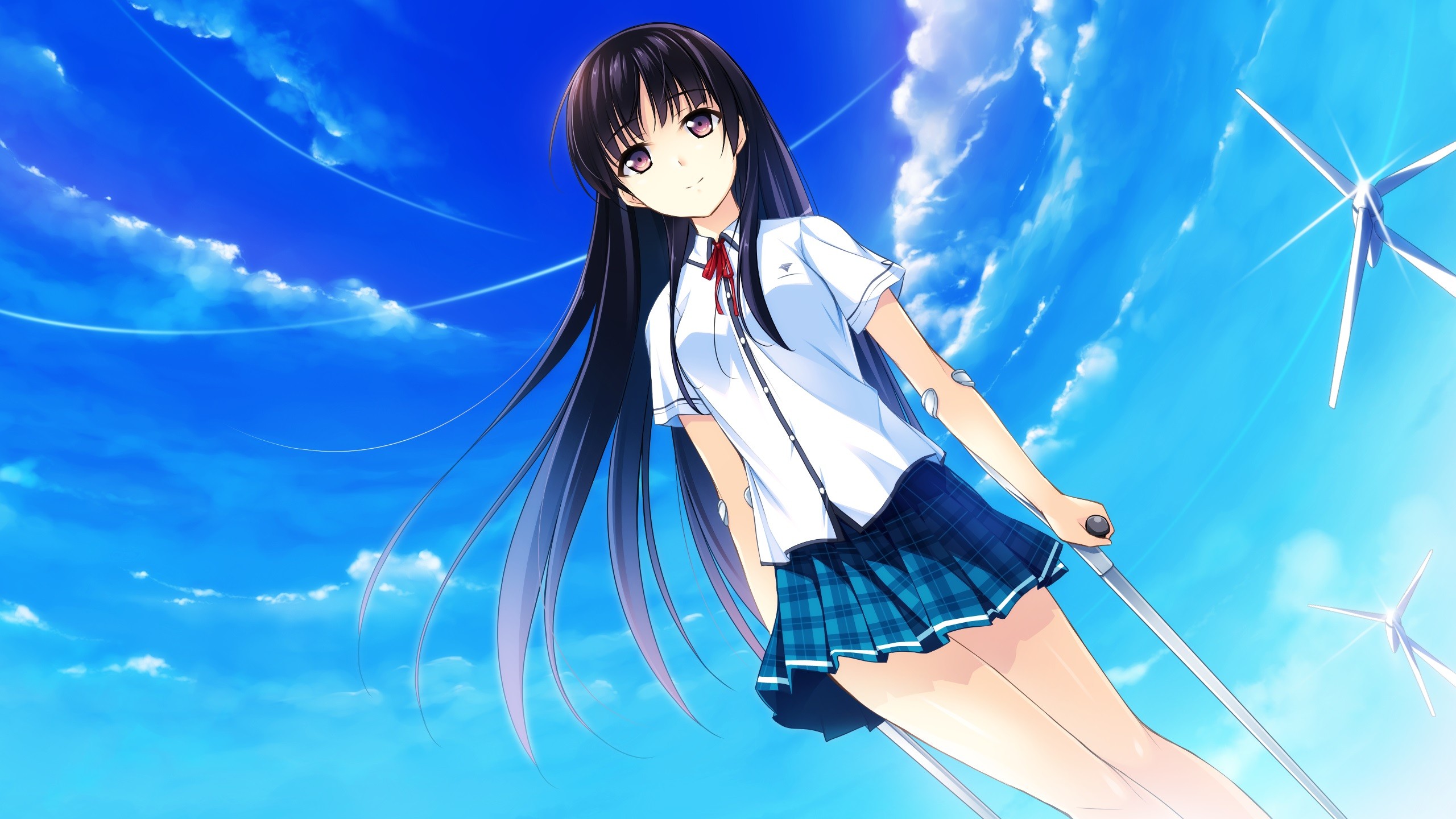 Anime 2560x1440 anime girls school uniform clouds long hair anime schoolgirl visual novel If My Heart Had Wings Habane Kotori cyan Yashima Takahiro sky