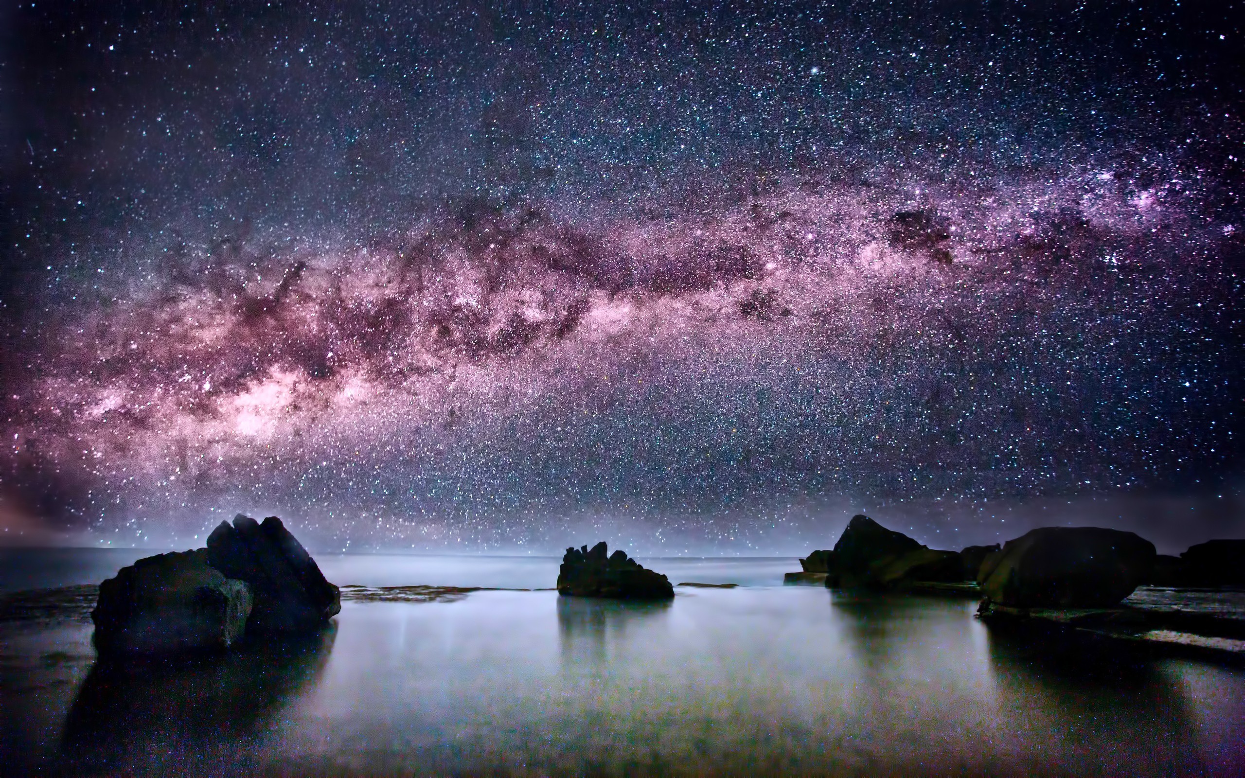 General 2560x1600 landscape nature stars galaxy sky night coast sea