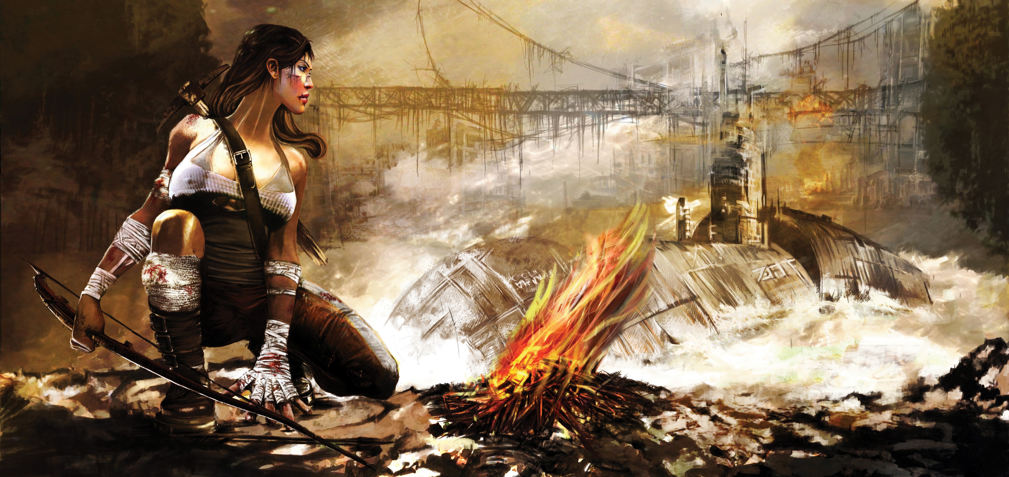General 4218x1995 Tomb Raider video games Lara Croft (Tomb Raider) video game art video game girls video game characters artwork PC gaming campfire