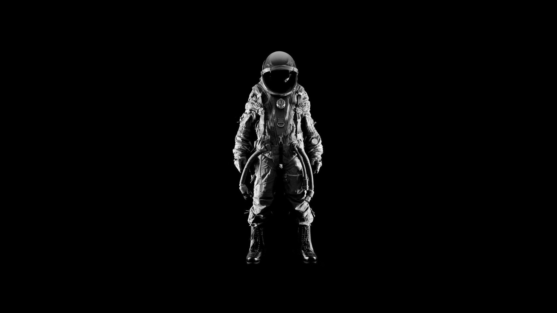 General 1920x1080 digital art black background minimalism astronaut helmet spacesuit monochrome boots simple background