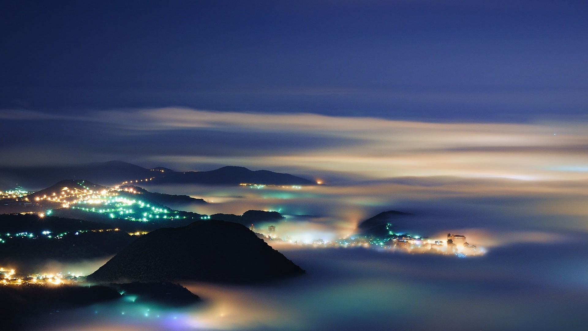 General 1920x1080 nature landscape evening lights city mist Taipei mountains clouds night city lights cyan hills