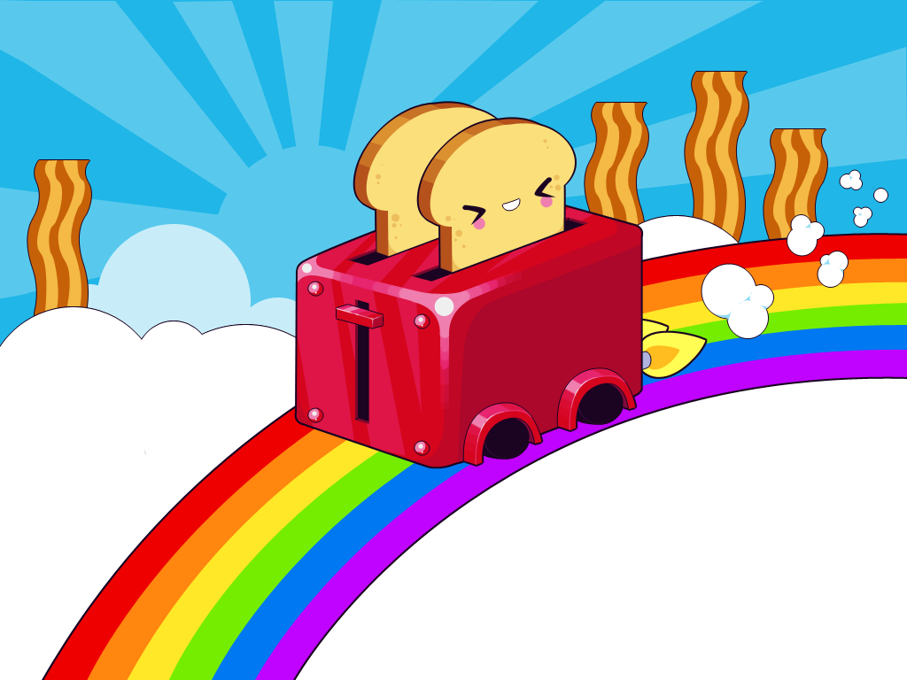 General 1024x768 colorful toasts digital art rainbows toaster bread food artwork
