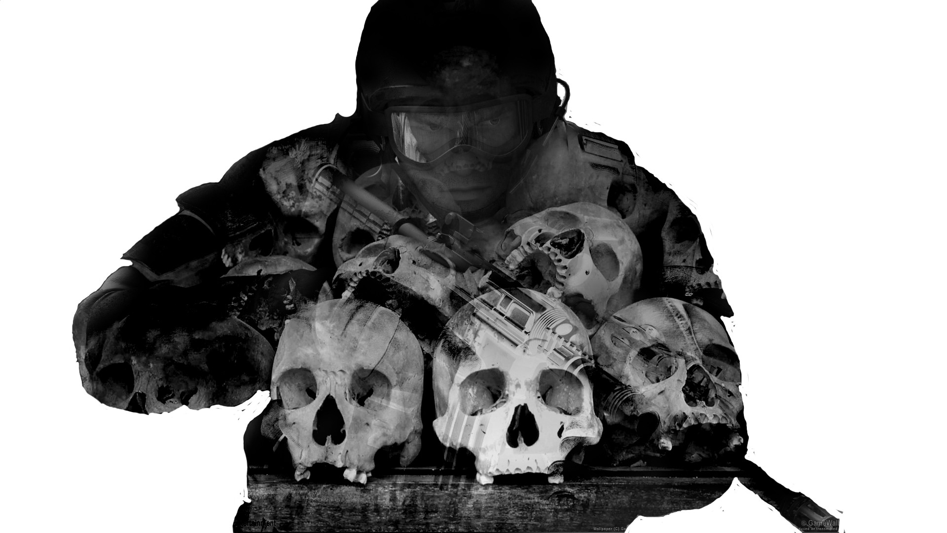 General 1920x1080 war soldier monochrome skull simple background weapon white background artwork
