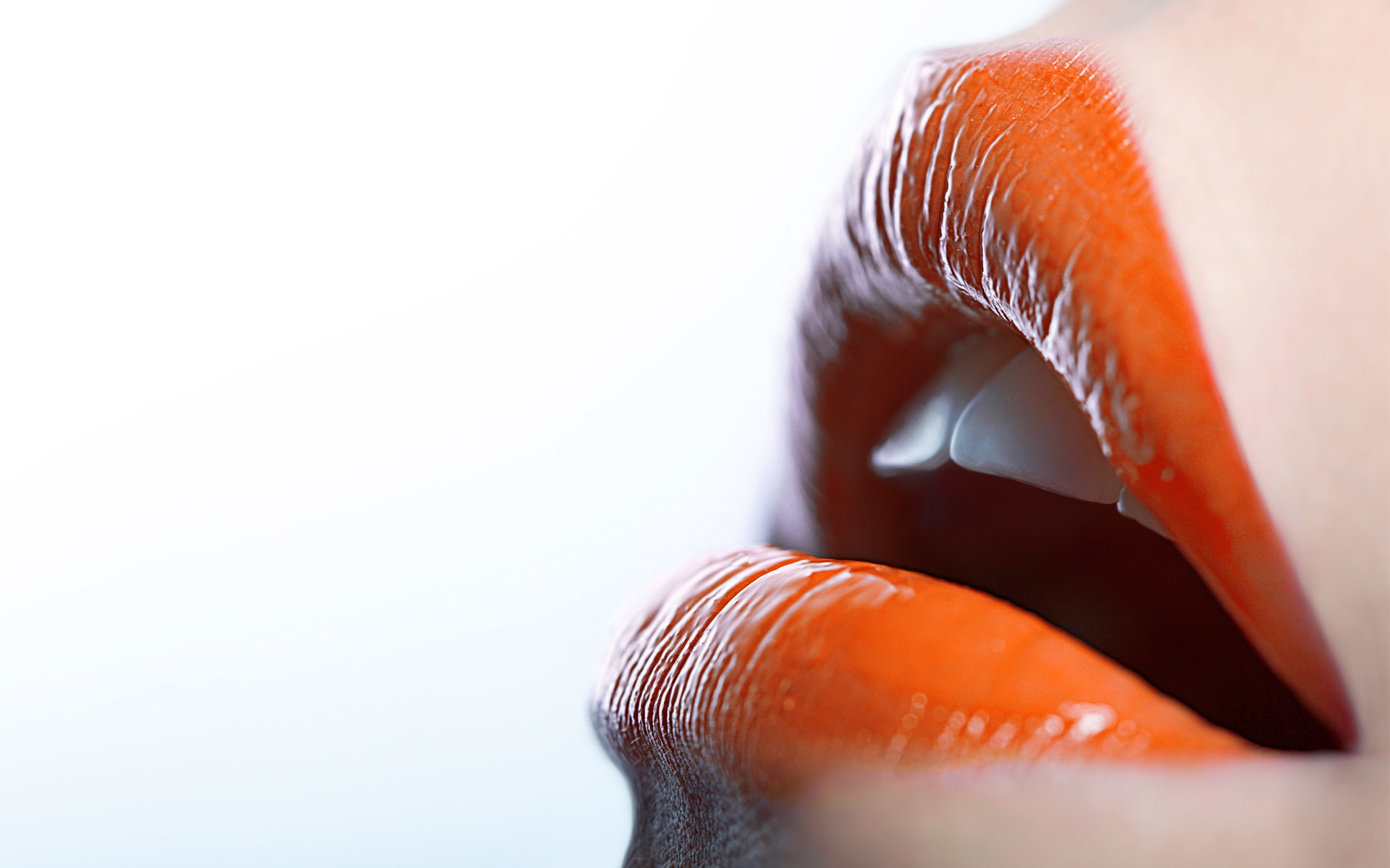 People 1920x1200 lips women open mouth teeth orange lipstick lipstick closeup simple background white background makeup