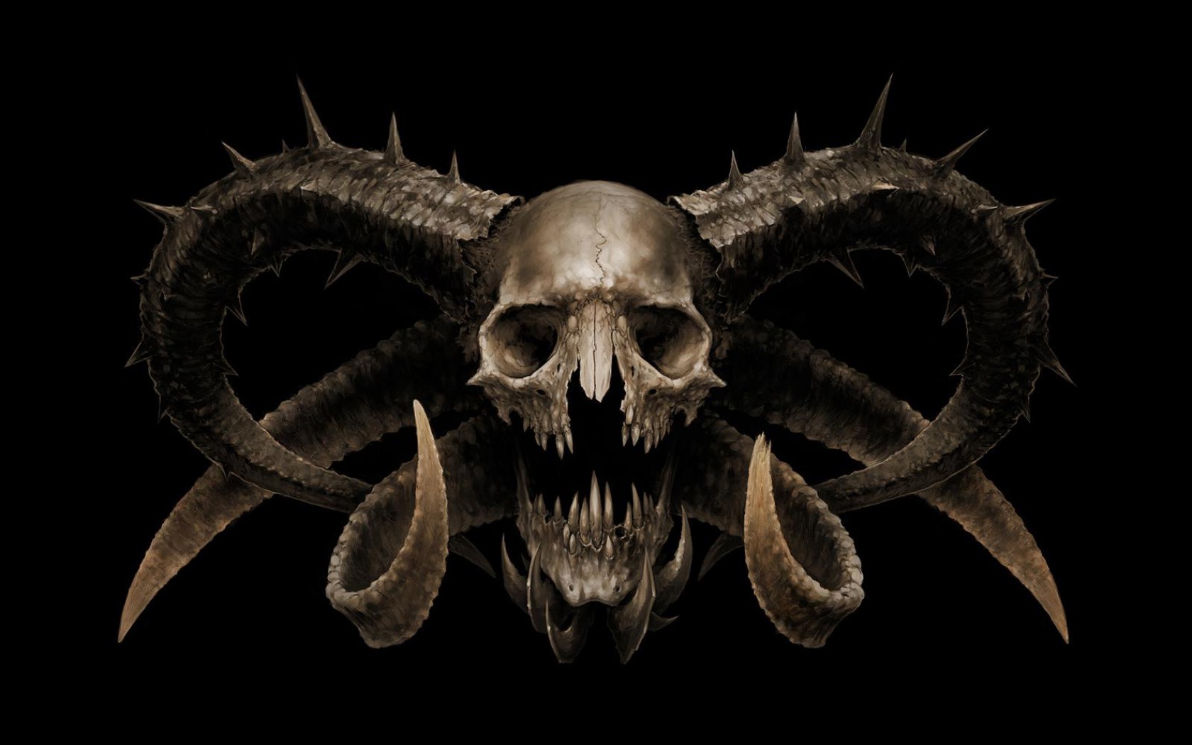 General 1680x1050 digital art creature skull horns demon fangs teeth devil black background death spooky horror