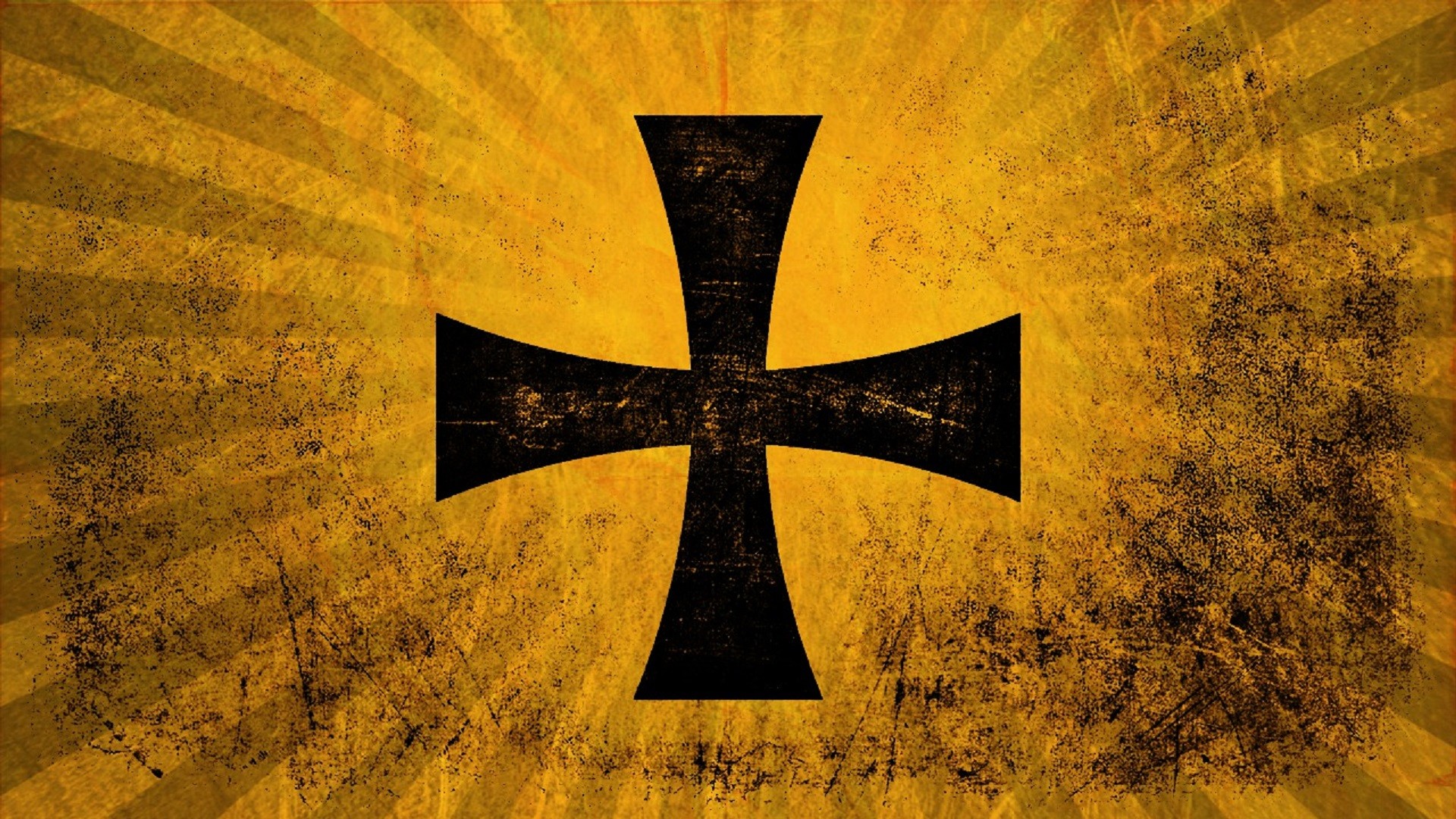 General 1920x1080 cross Christianity flag sun rays orange yellow grunge digital art