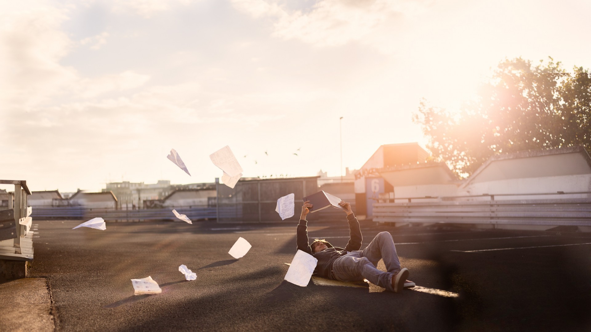 People 1920x1080 men reading books paper windy lying down sunlight introvert book in hand rooftops