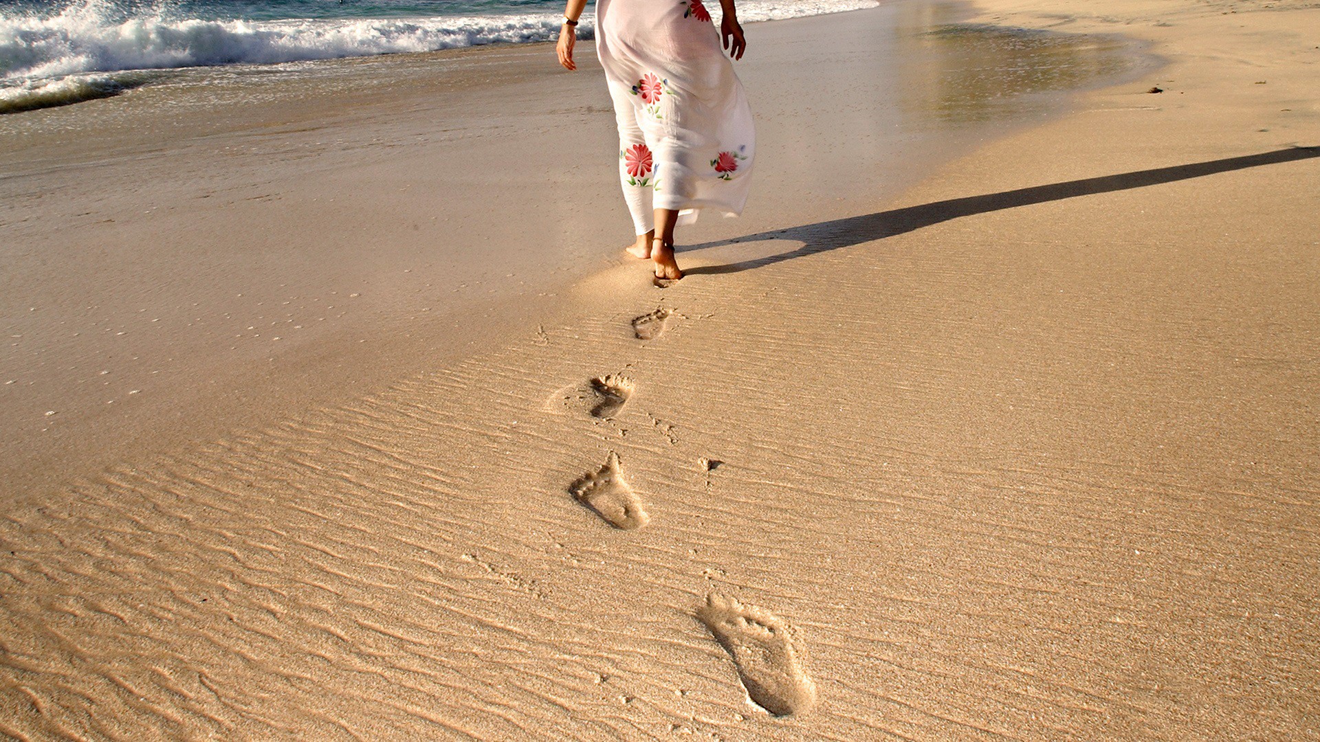 General 1920x1080 footprints beach sand shoreline skirt women outdoors dress summer dress women on beach barefoot