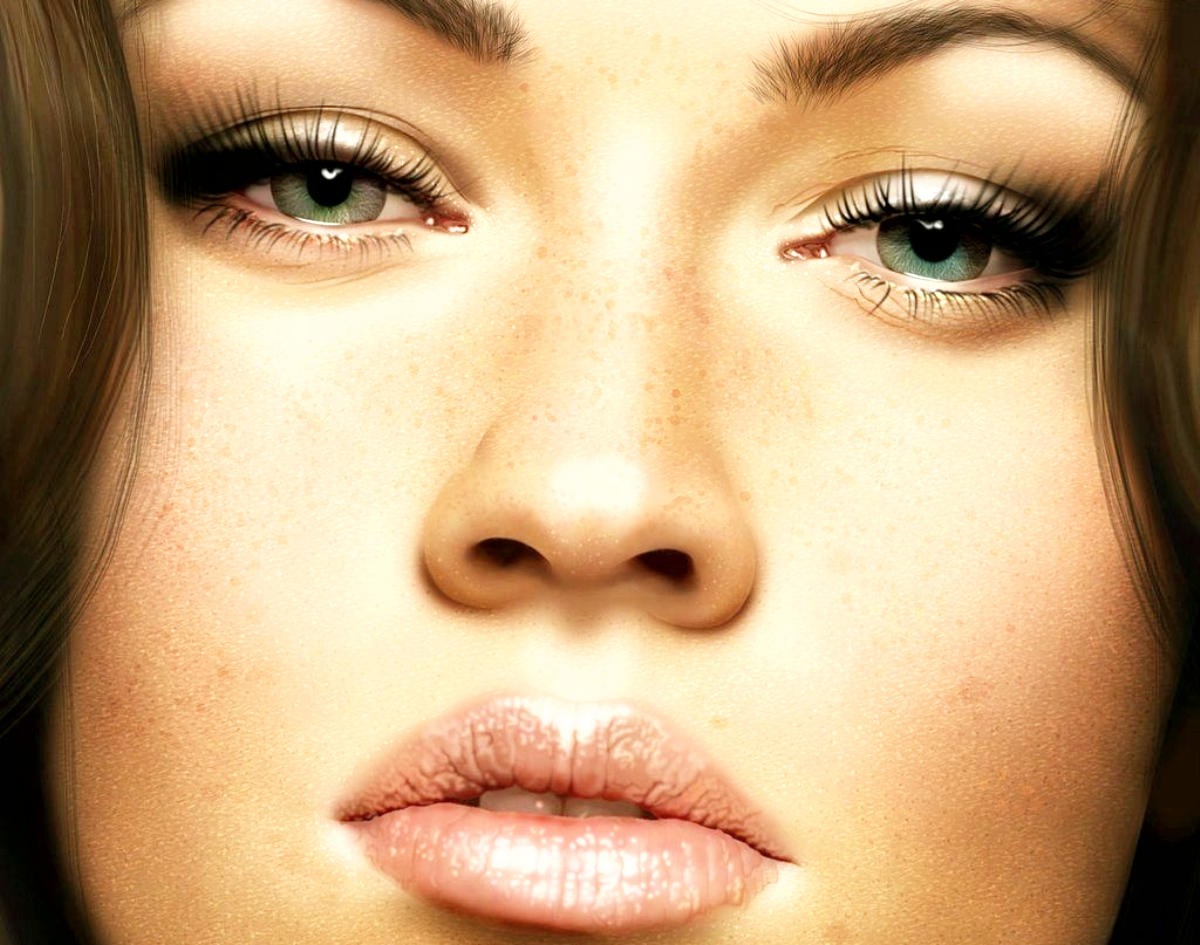 People 1200x945 eyes women artwork green eyes closeup face looking at viewer Megan Fox