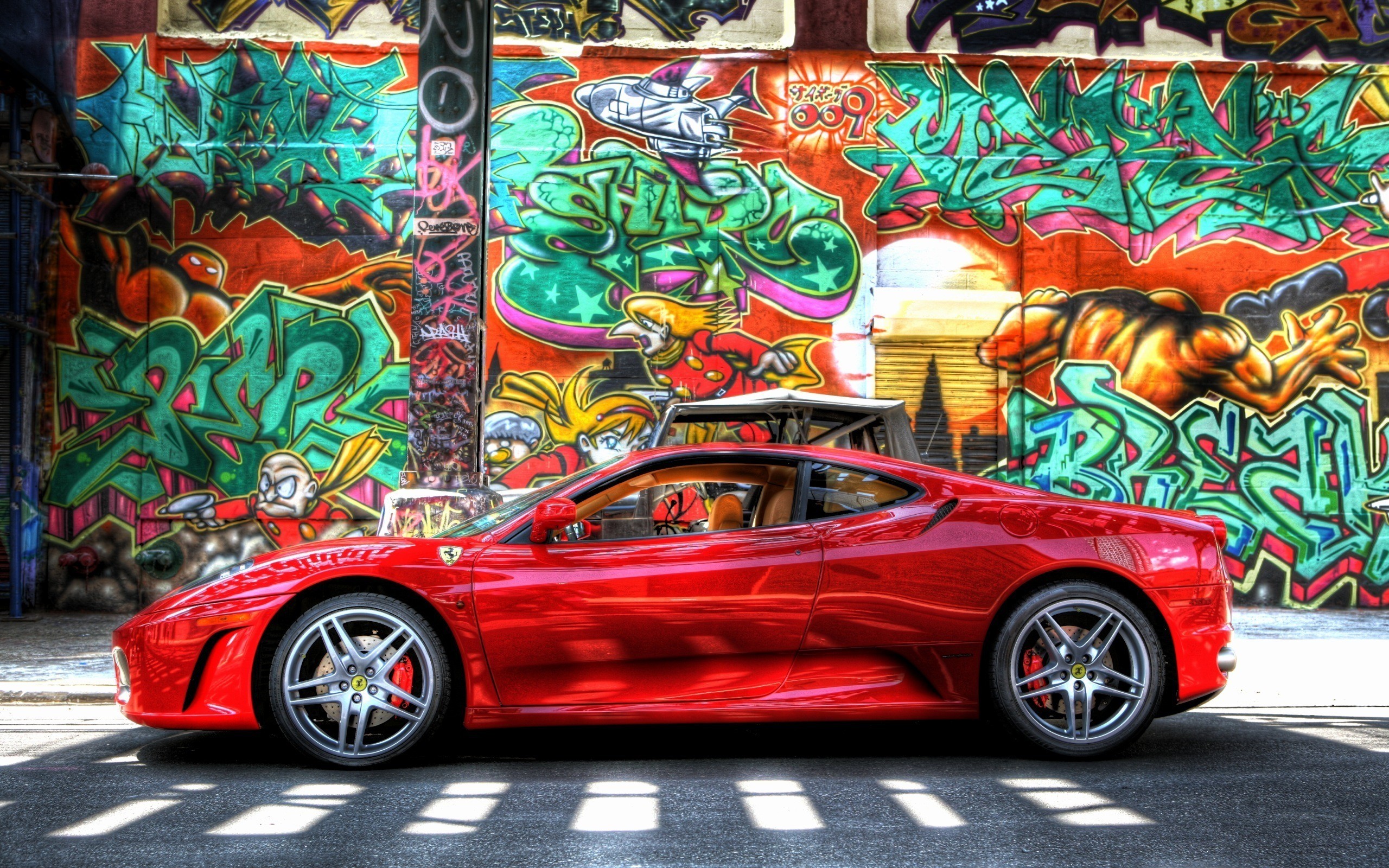 General 2560x1600 car Ferrari sports car red cars coupe colorful vehicle graffiti urban italian cars Stellantis