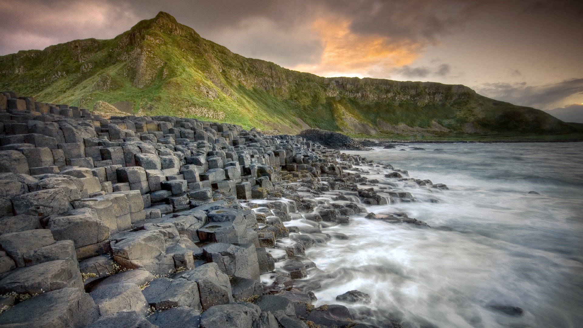 General 1920x1080 nature landscape rocks stones coast water hills Northern Ireland Giant's Causeway Basalt column sea