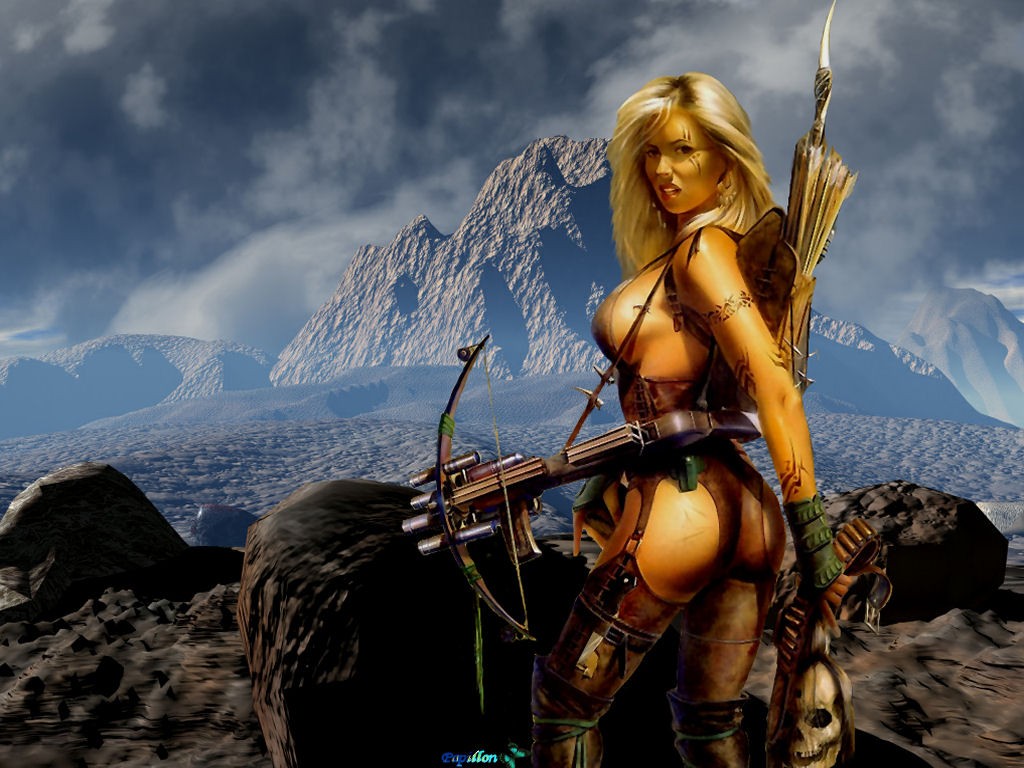 General 1024x768 dark ages fantasy girl archer fantasy art ass blonde boobs skull standing