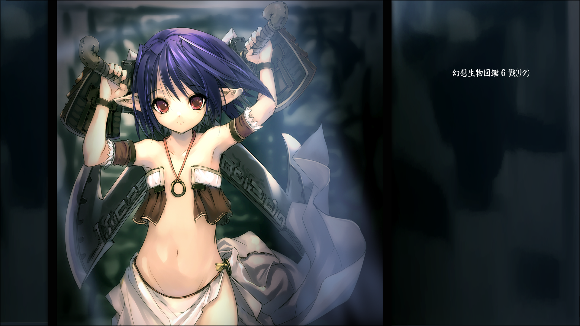 Anime 1920x1080 pointy ears anime girls small boobs anime Hitomaru belly purple hair looking at viewer red eyes standing fantasy art fantasy girl
