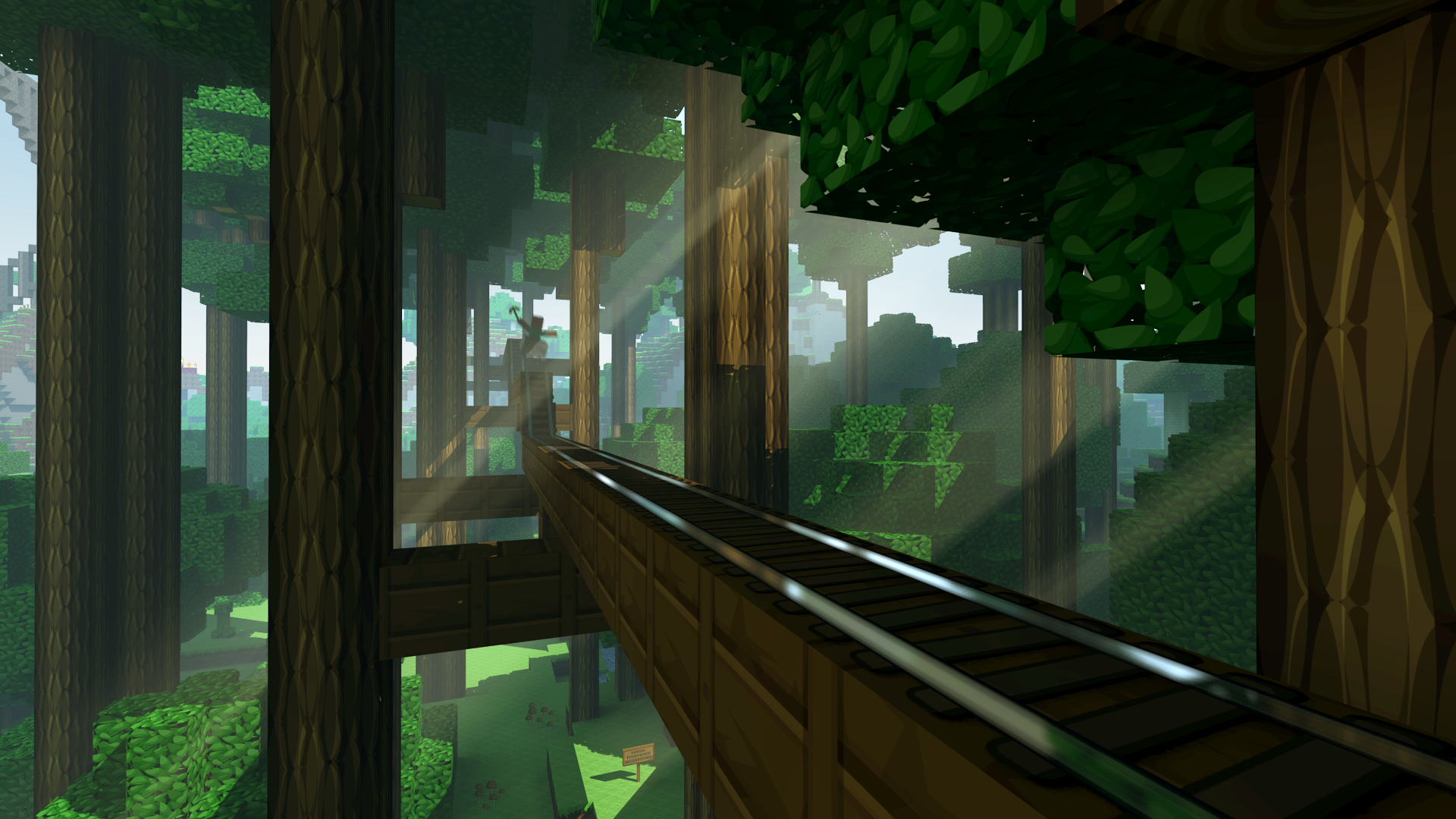 General 1920x1080 Minecraft railway trees signs creeper sun rays video games PC gaming screen shot