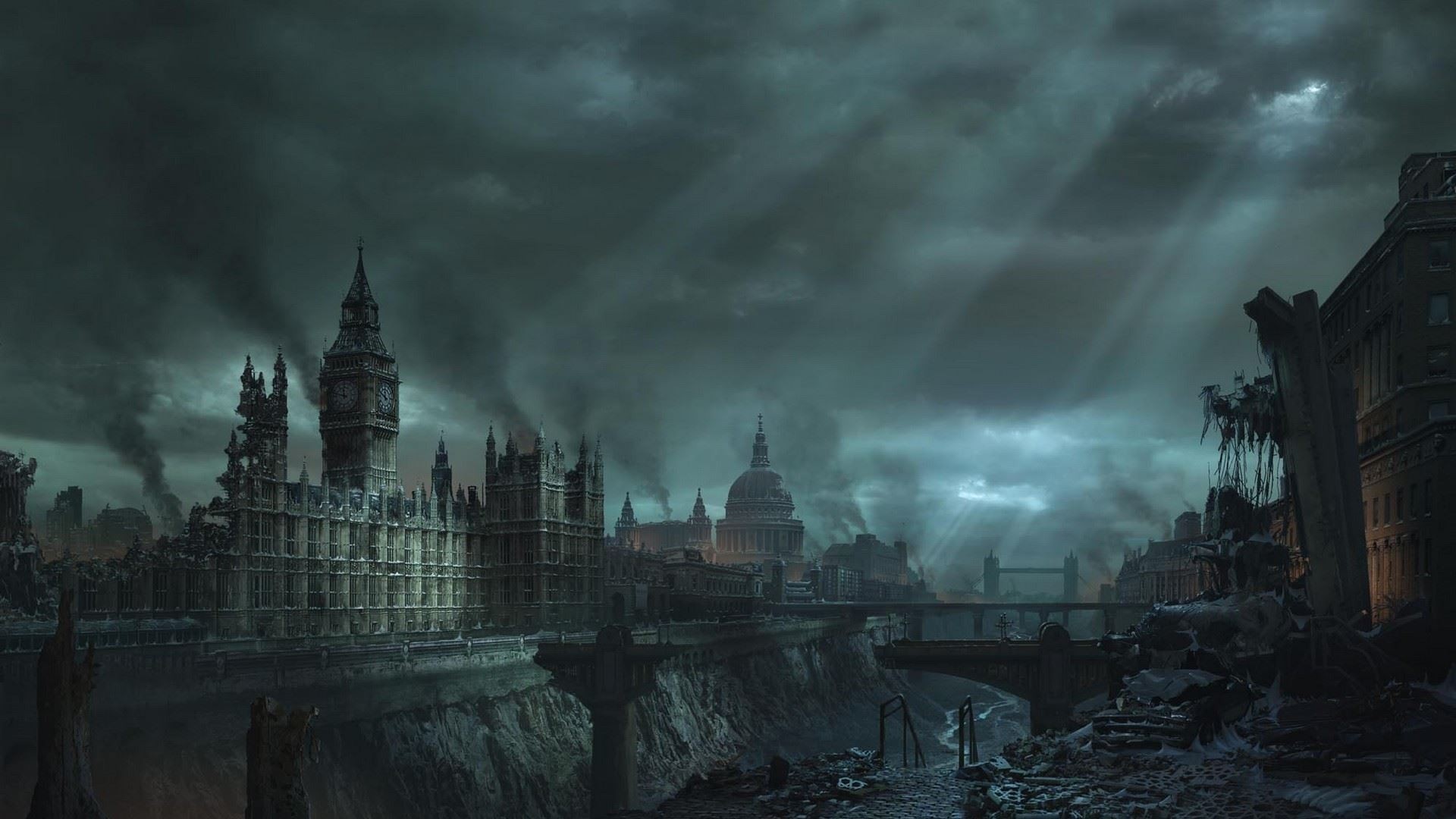 General 1920x1080 digital art apocalyptic Big Ben London Hellgate: London video games