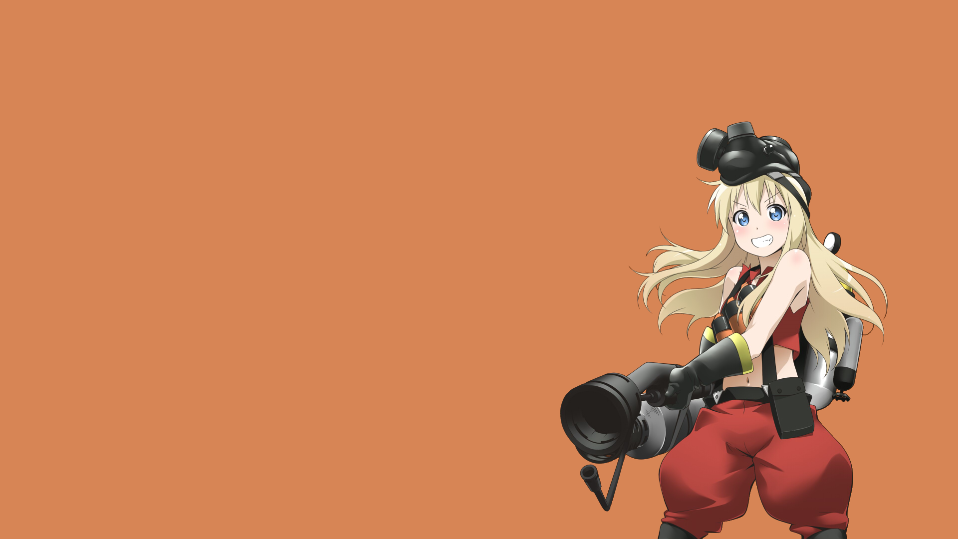 Anime 1920x1080 Team Fortress 2 Pyro (TF2) genderswap video game art video game girls anime girls anime weapon blue eyes simple background PC gaming blonde long hair