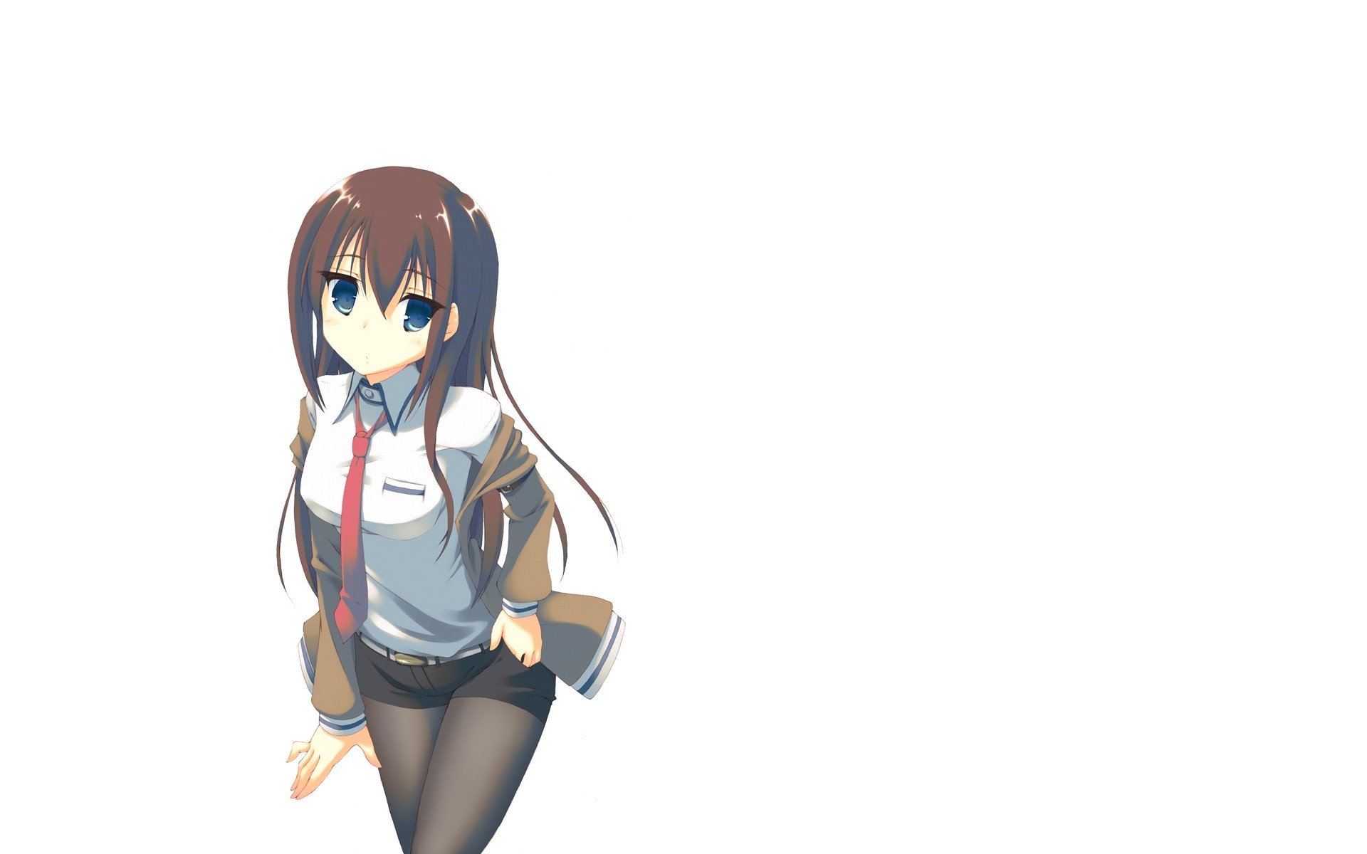 Anime 1920x1200 anime girls blue eyes tie simple background white background anime brunette looking at viewer