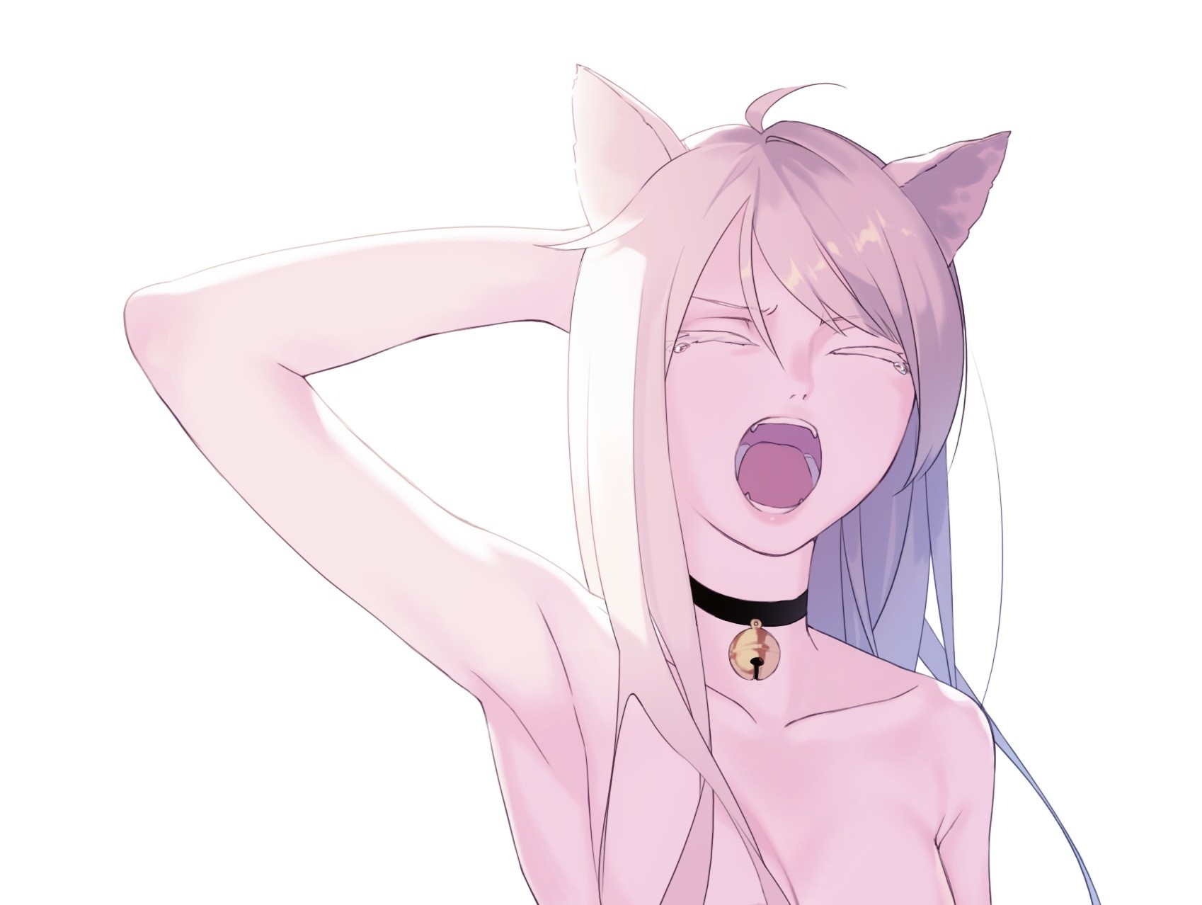 Anime 1698x1278 anime anime girls cat girl animal ears original characters open mouth simple background white background closed eyes women