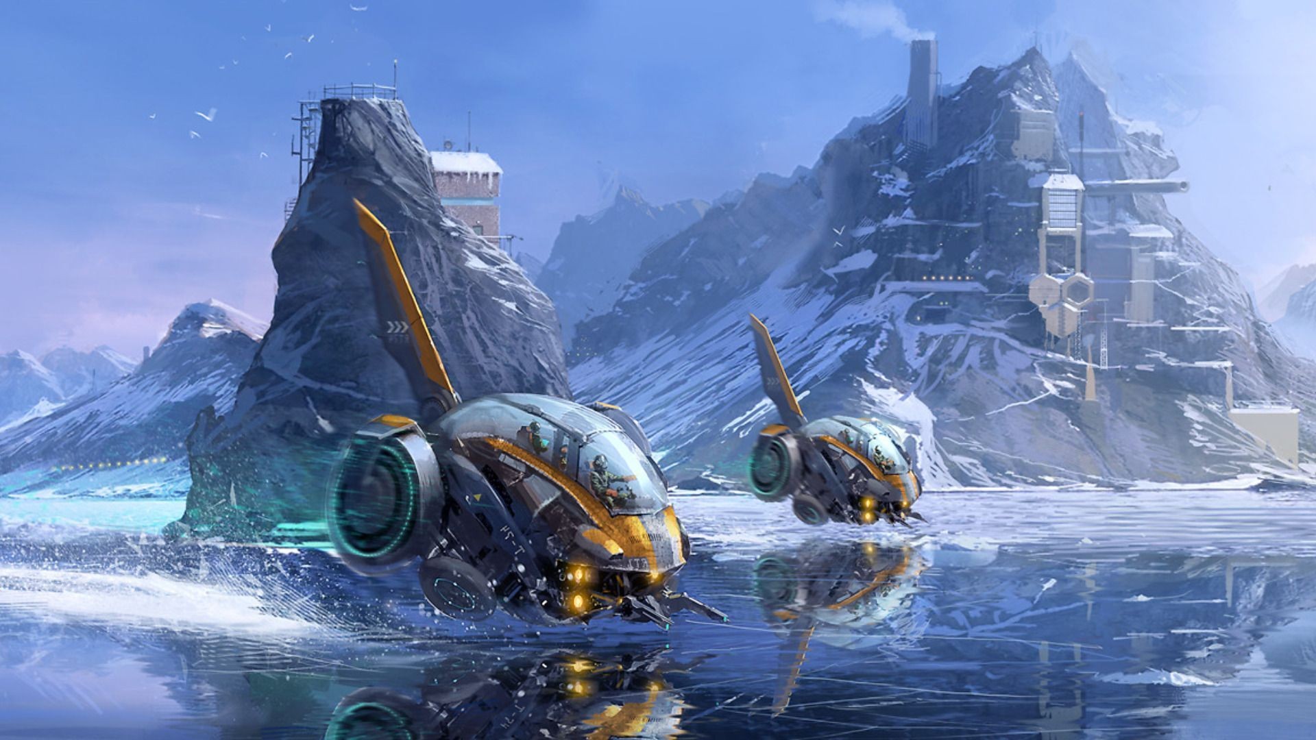 General 1920x1080 artwork spaceship concept art futuristic ice planet science fiction