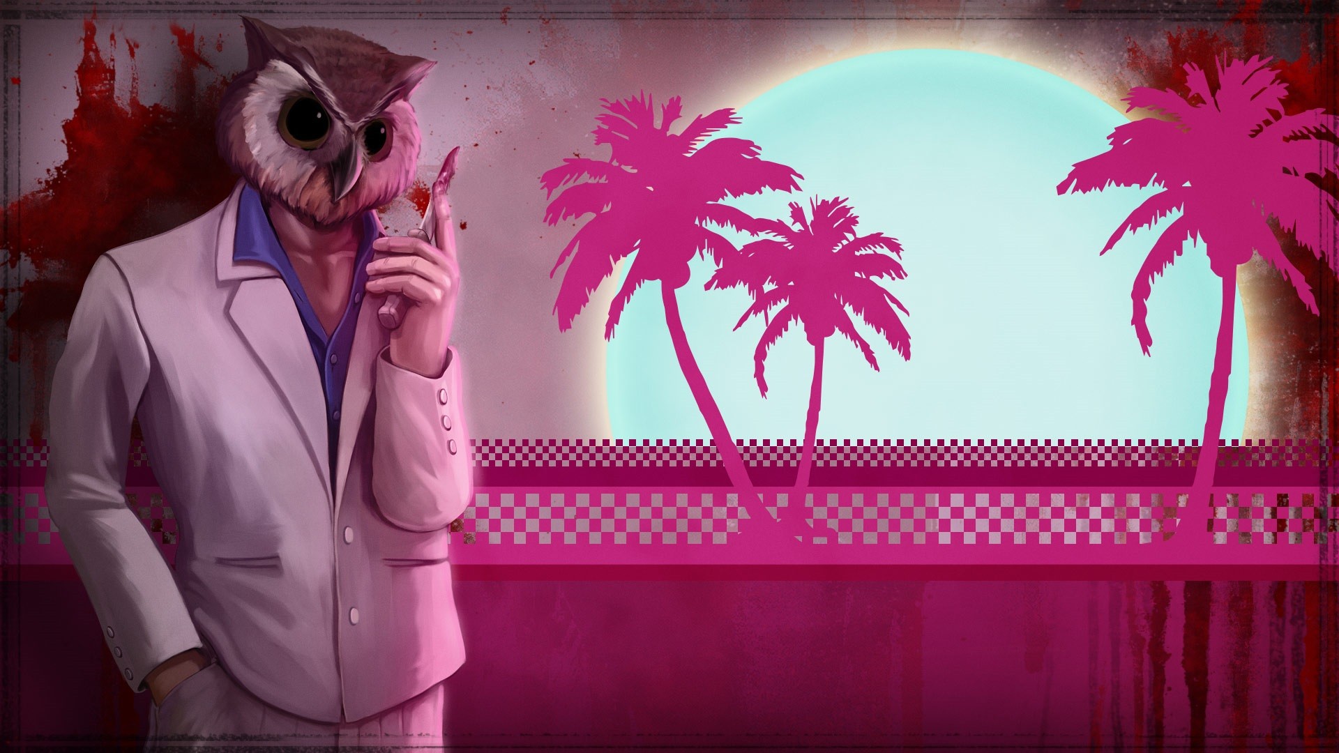 General 1920x1080 Hotline Miami video games mask pink background blood suits