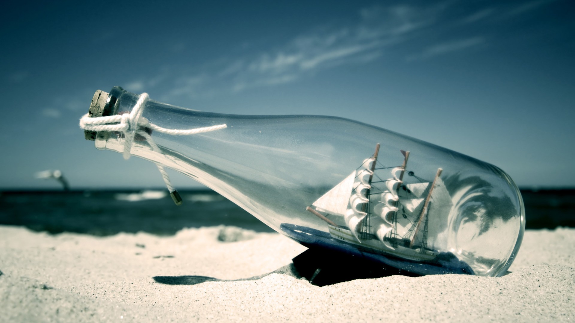 General 1920x1080 ship in a bottle sailing ship beach sand bottles