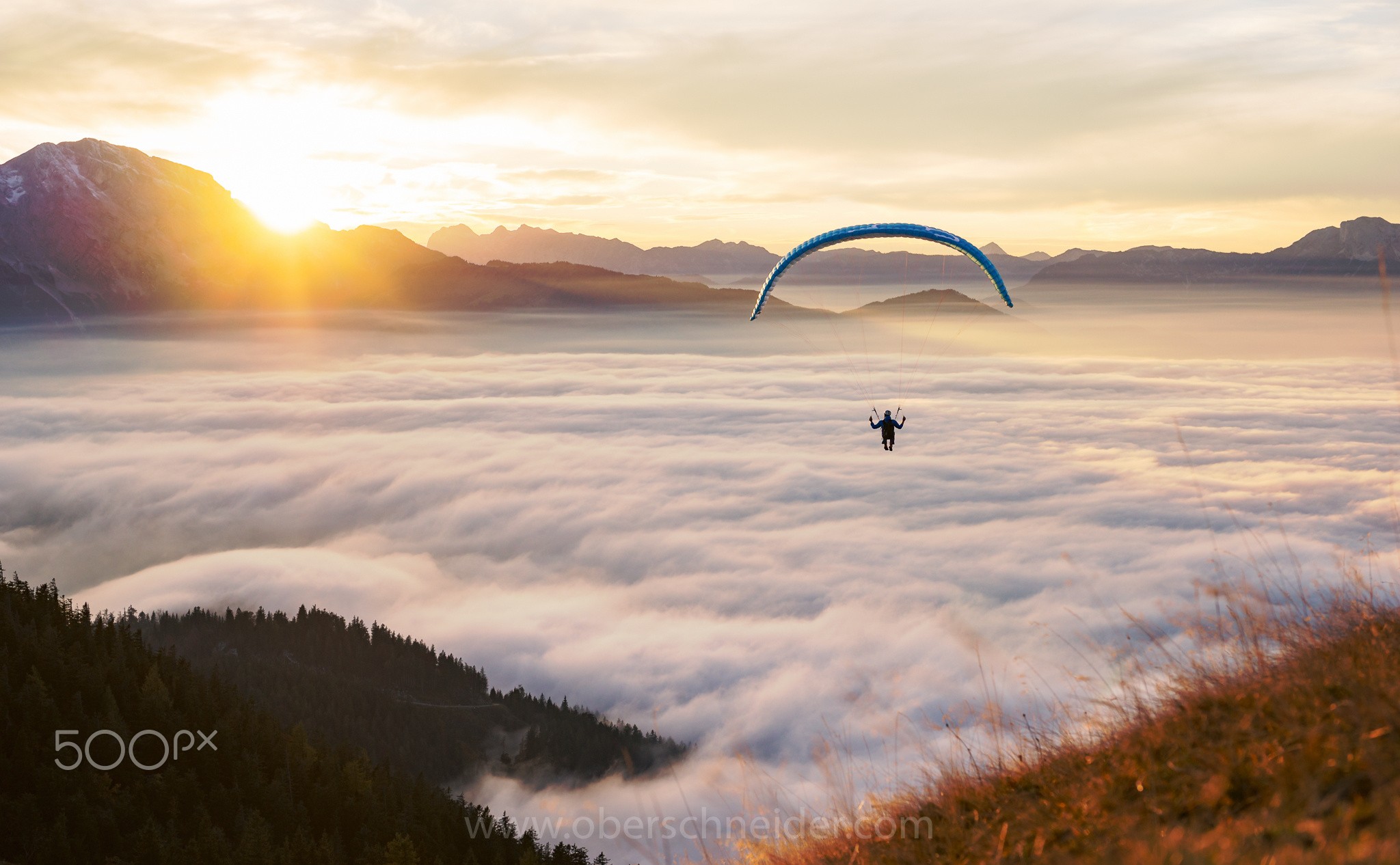 General 2048x1266 landscape mountains clouds sunrise parachutes 500px paragliding