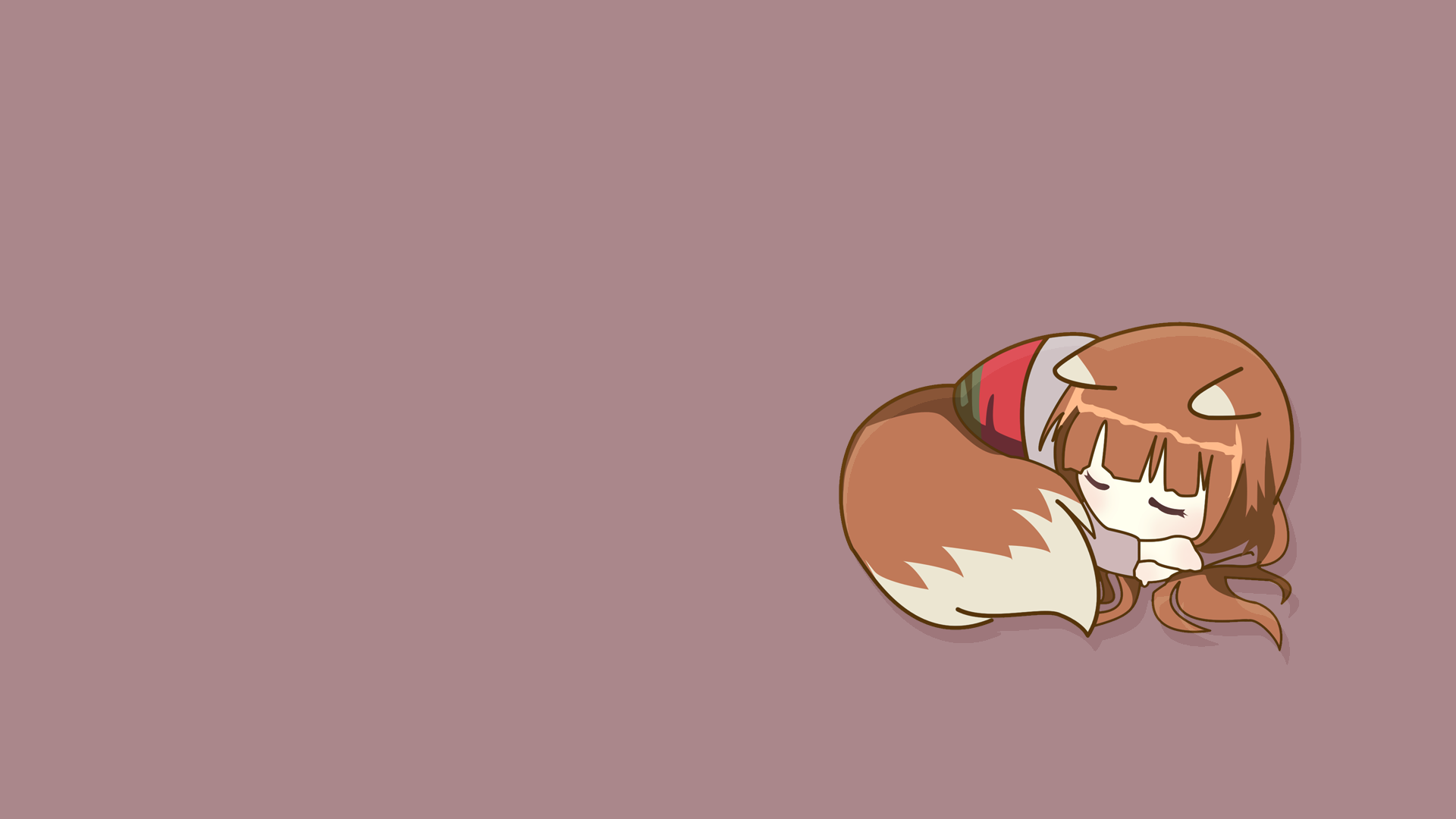 Anime 1920x1080 Spice and Wolf Holo (Spice and Wolf) chibi wolf girls anime anime girls tail sleeping animal ears simple background