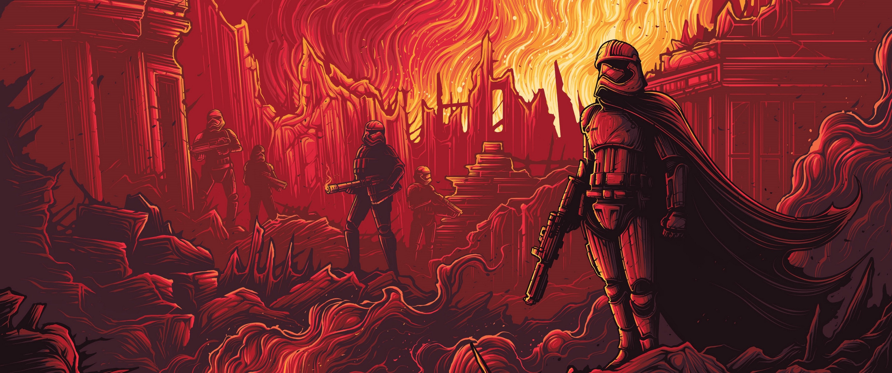 General 3440x1440 Star Wars burning Dan Mumford First Order Trooper science fiction fire artwork