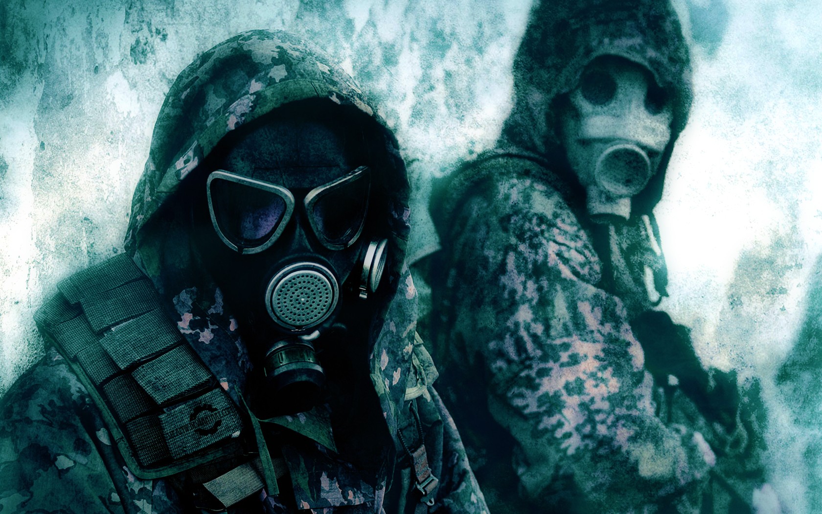 General 1680x1050 gas masks mask artwork cyan apocalyptic