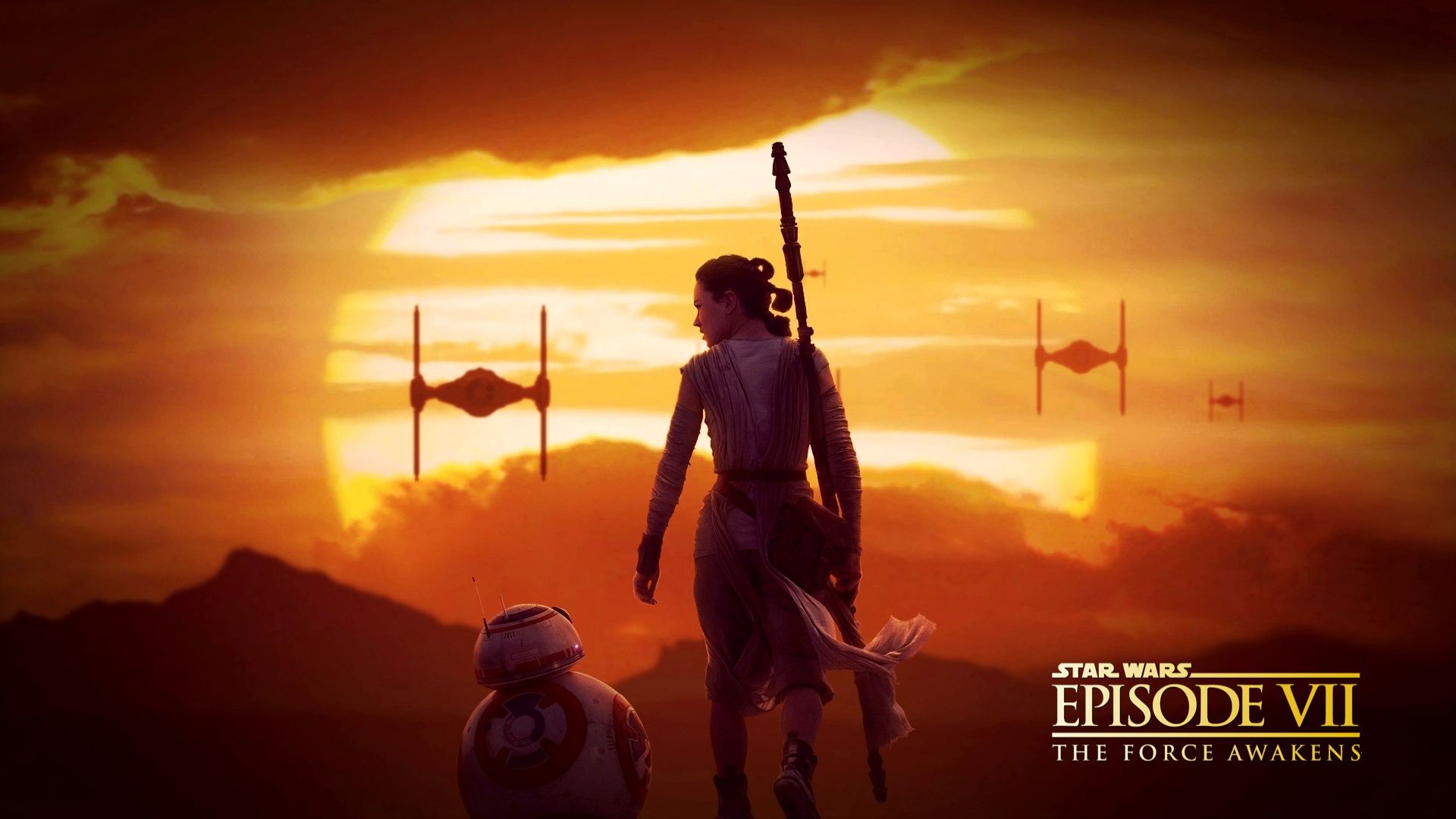 General 1920x1080 Star Wars: The Force Awakens BB-8 Star Wars Daisy Ridley Sun Rey (Star Wars) sky Star Wars Droids Star Wars Heroes science fiction science fiction women movies