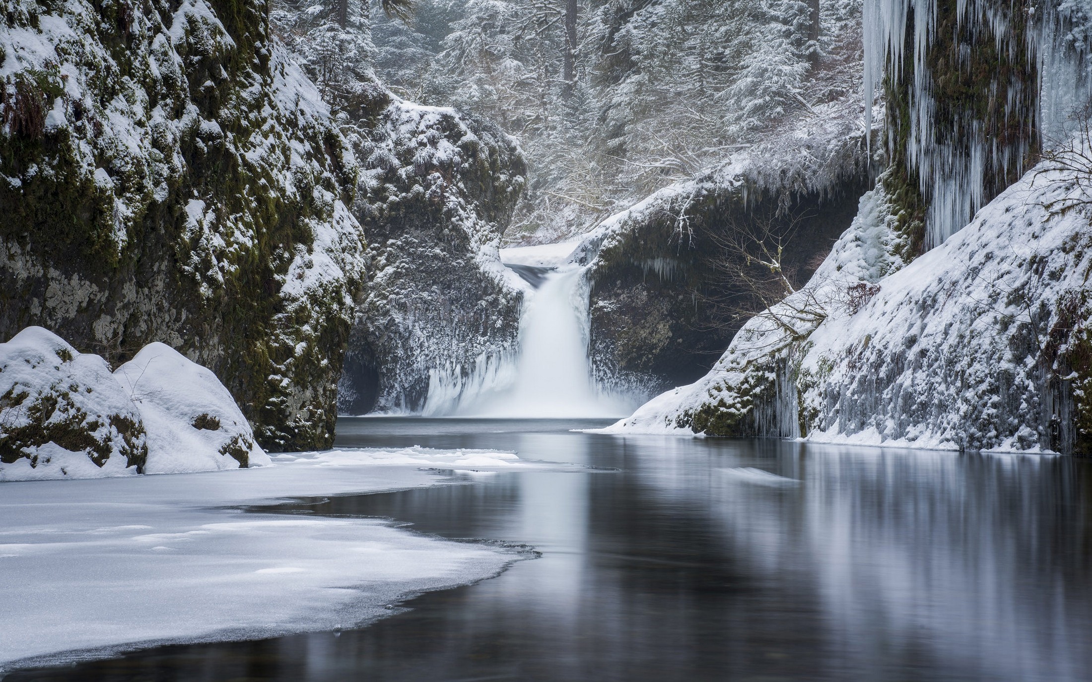 General 2200x1375 nature landscape forest mountains waterfall river snow winter cold ice outdoors