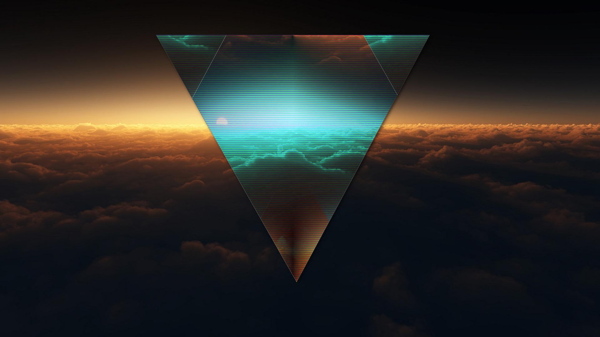 General 1920x1080 abstract polyscape triangle cyan geometric figures orange sky dark sky clouds