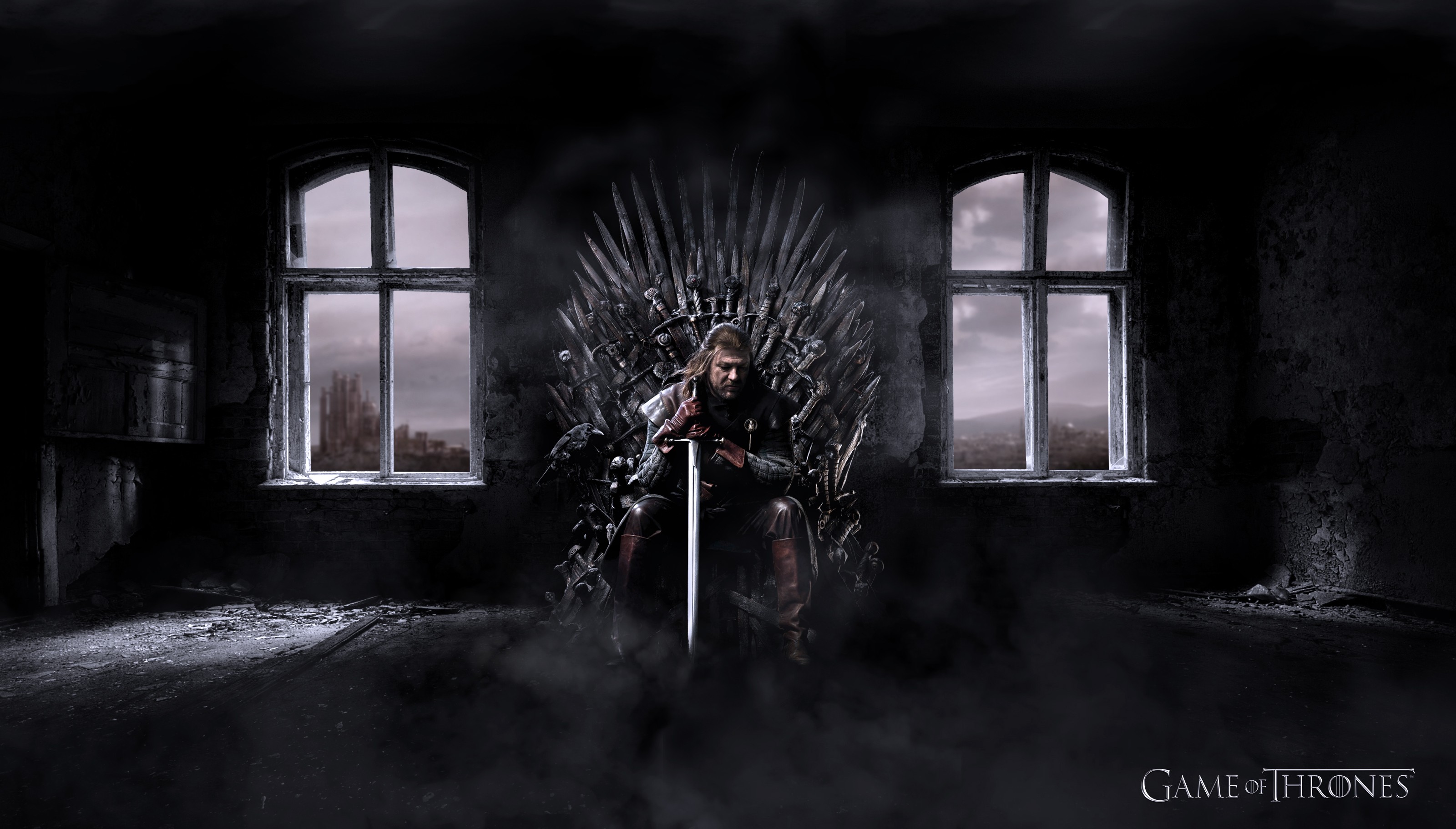 People 3200x1823 Game of Thrones Ned Stark Iron Throne TV series sword Sean Bean men sitting throne fantasy men