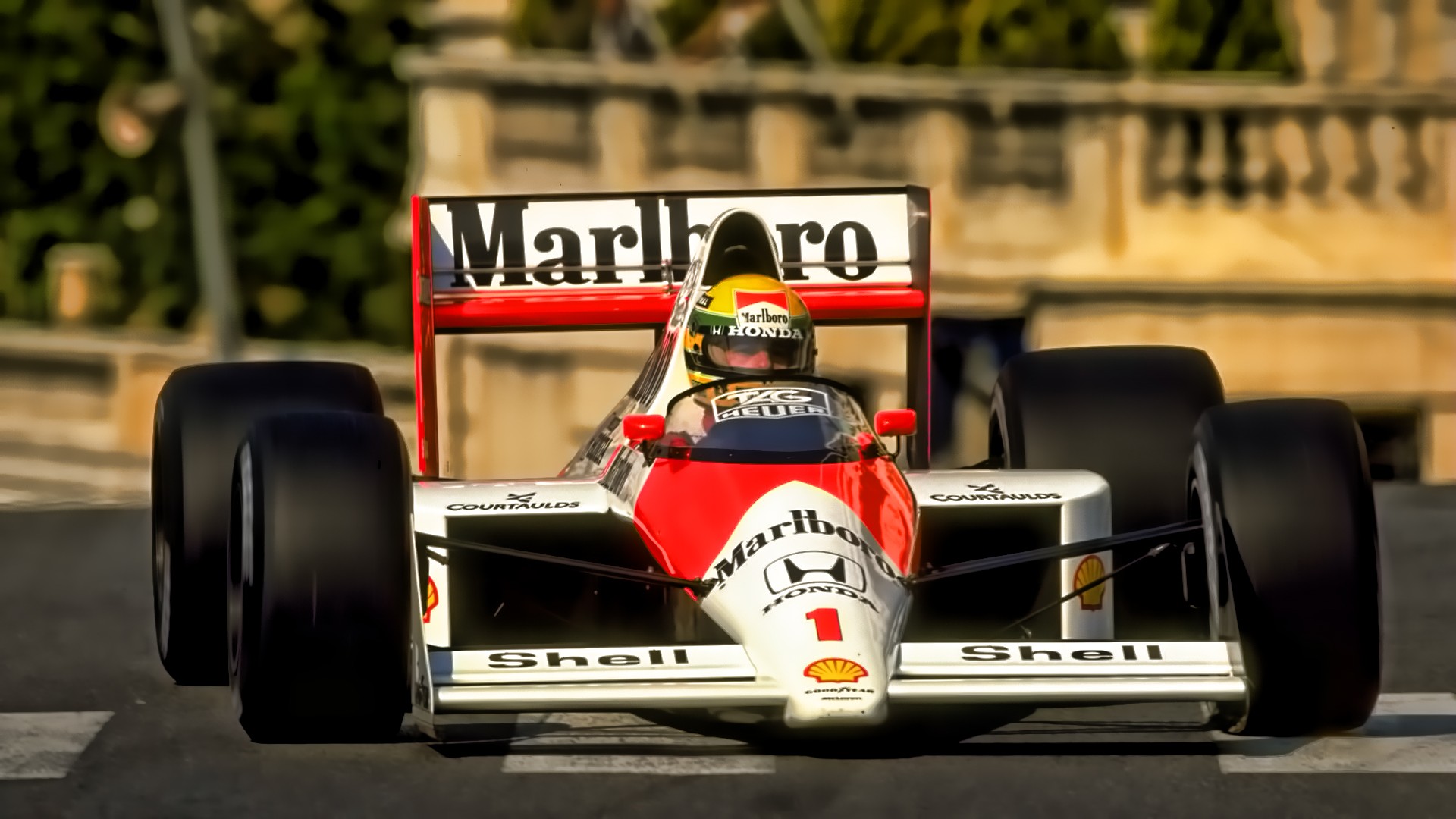 General 1920x1080 Ayrton Senna Formula 1 Monaco Marlboro racing red cars car vehicle motorsport sport deceased Racing driver Brazilian livery