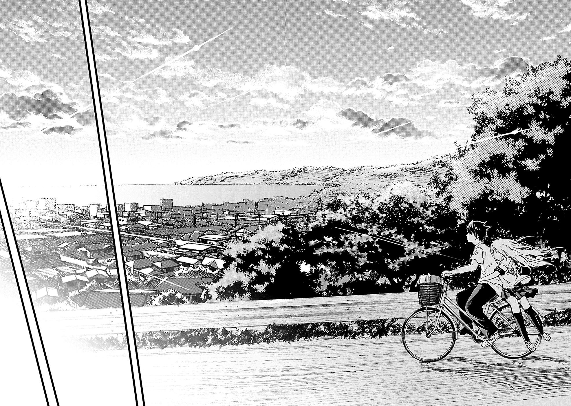 Anime 1972x1400 manga anime monochrome cityscape bicycle