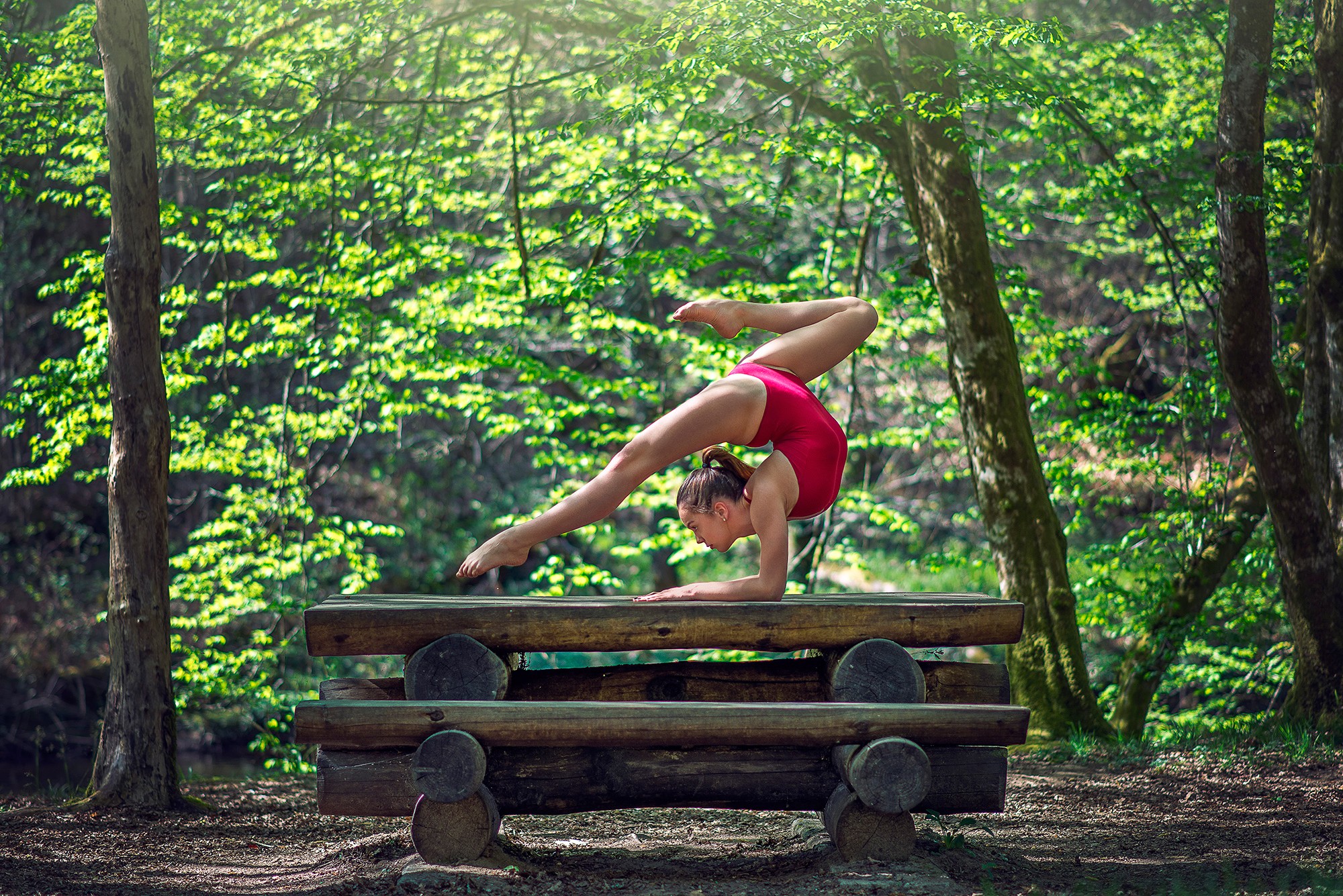 People 2000x1335 women outdoors ballerina leotard Dimitry Roulland spread legs barefoot trees flexible women outdoors bench