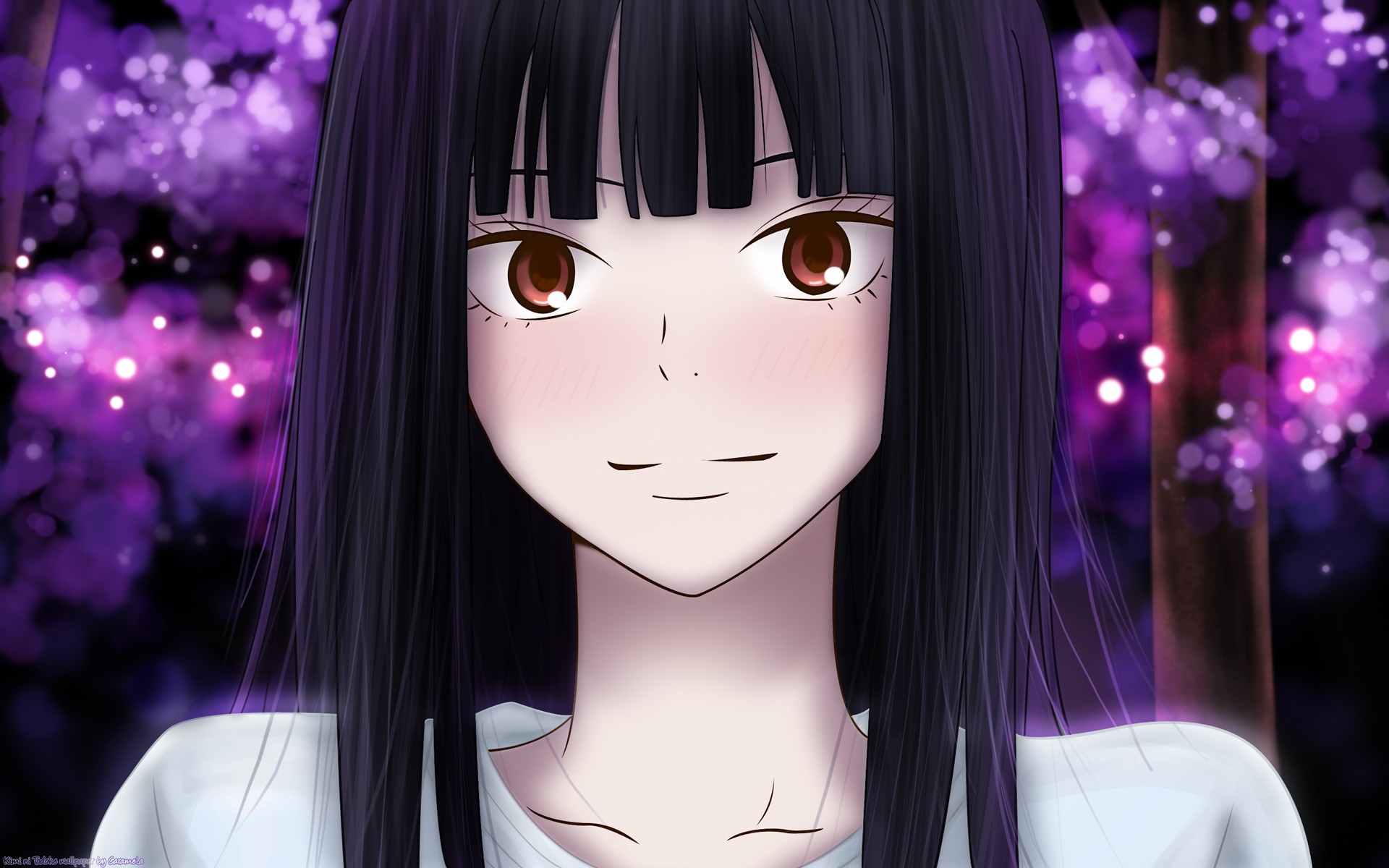 Anime 1920x1200 Kimi ni Todoke Kuronuma Sawako  anime girls face purple hair looking at viewer red eyes anime
