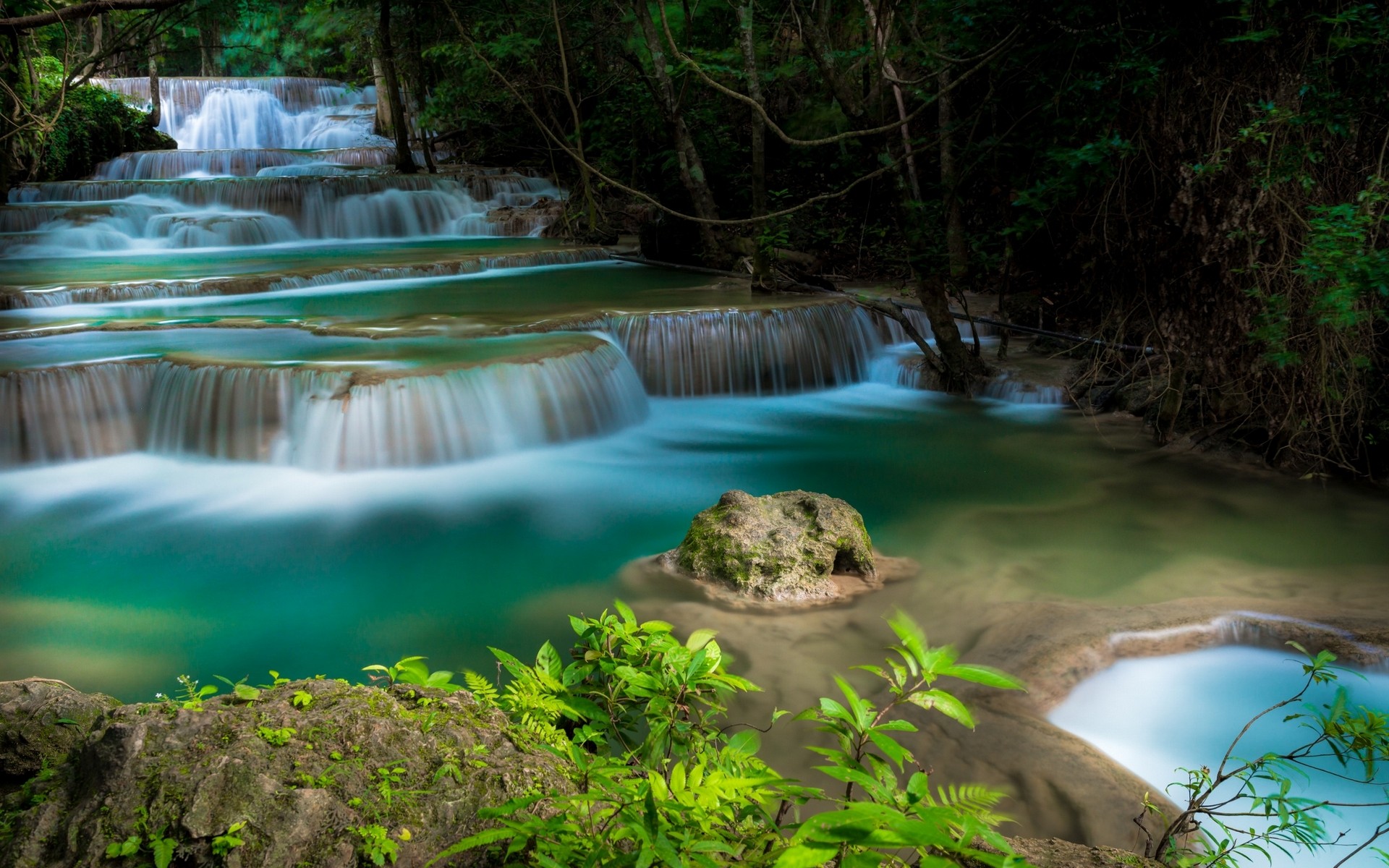 General 1920x1200 nature blue waterfall tropical forest shrubs water
