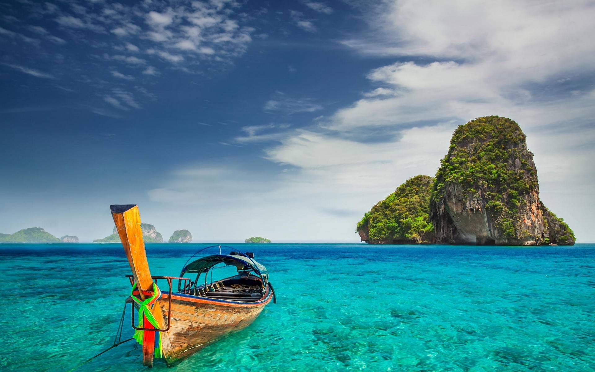 General 1920x1200 landscape Railay Beach nature Thailand cliff limestone island boat tropical sea turquoise summer clouds Vietnam Asia vehicle