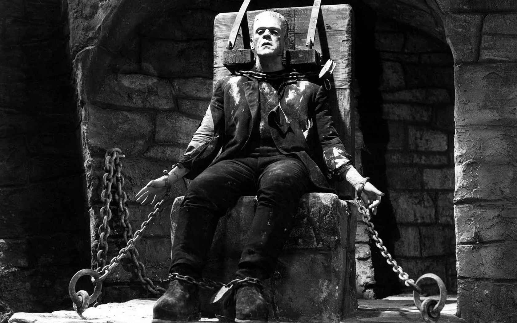 General 1680x1050 gothic creepy Frankenstein Boris Karloff monochrome chains movies Frankenstein's Monster book characters