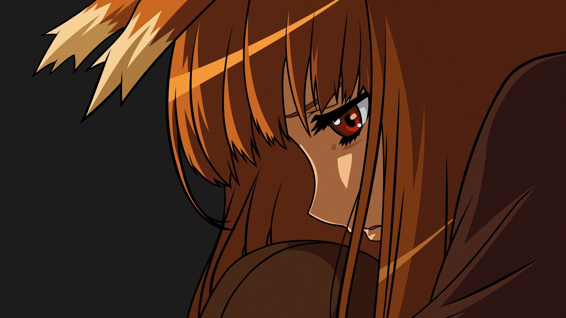 Anime 1920x1080 Spice and Wolf Holo (Spice and Wolf) wolf girls face red eyes black background profile anime girls anime
